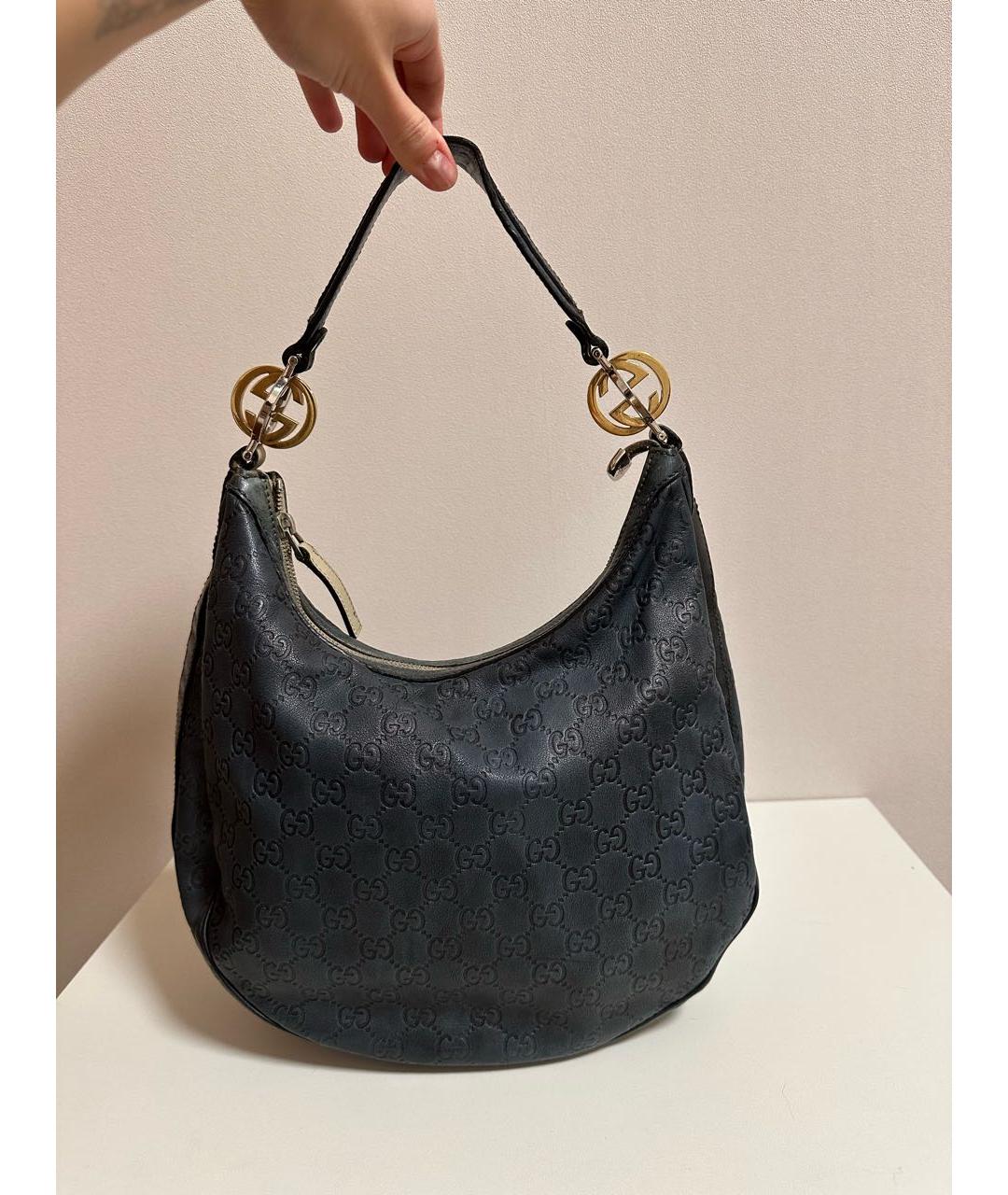 GUCCI Темно-синяя кожаная сумка через плечо, фото 9