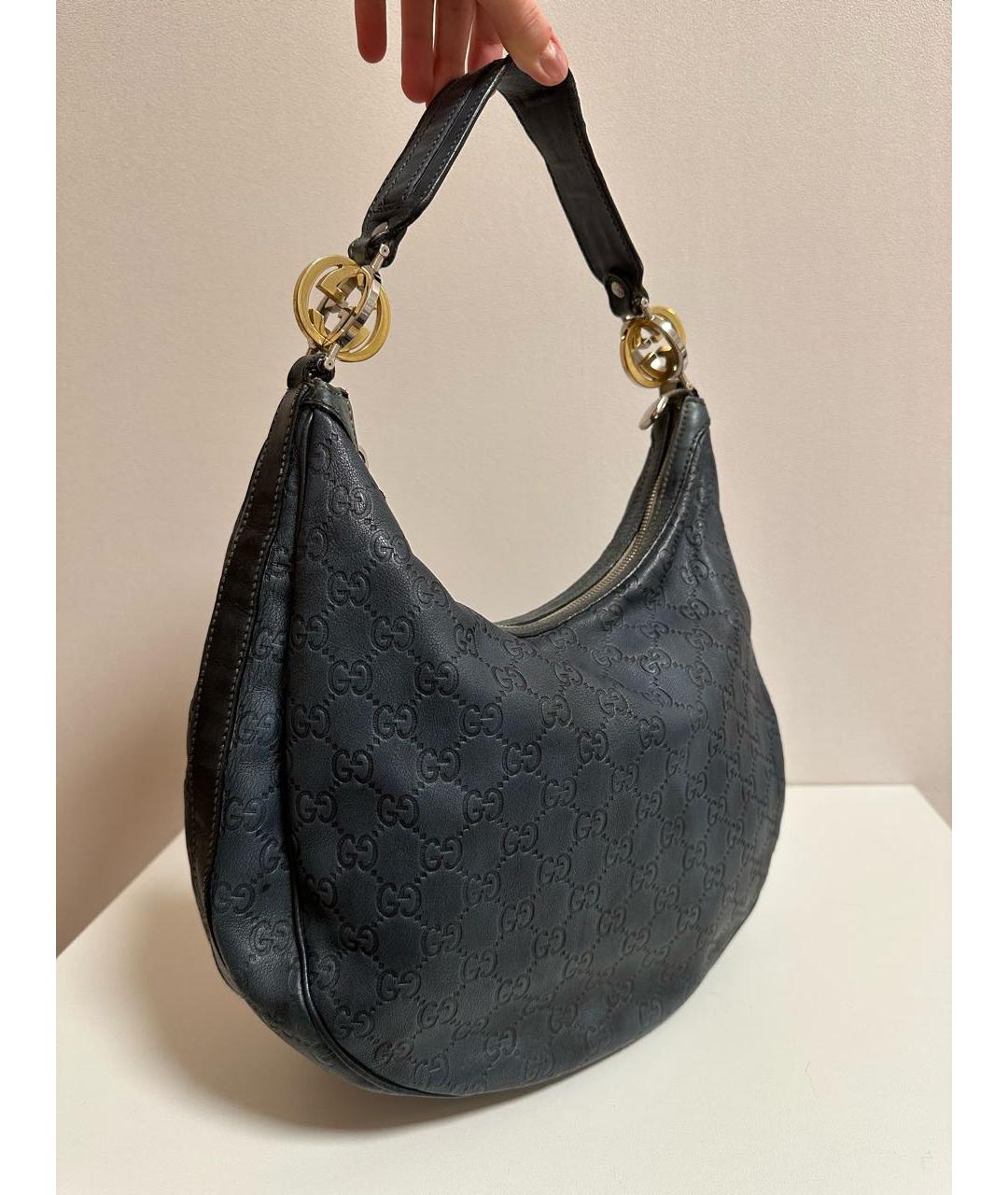 GUCCI Темно-синяя кожаная сумка через плечо, фото 2