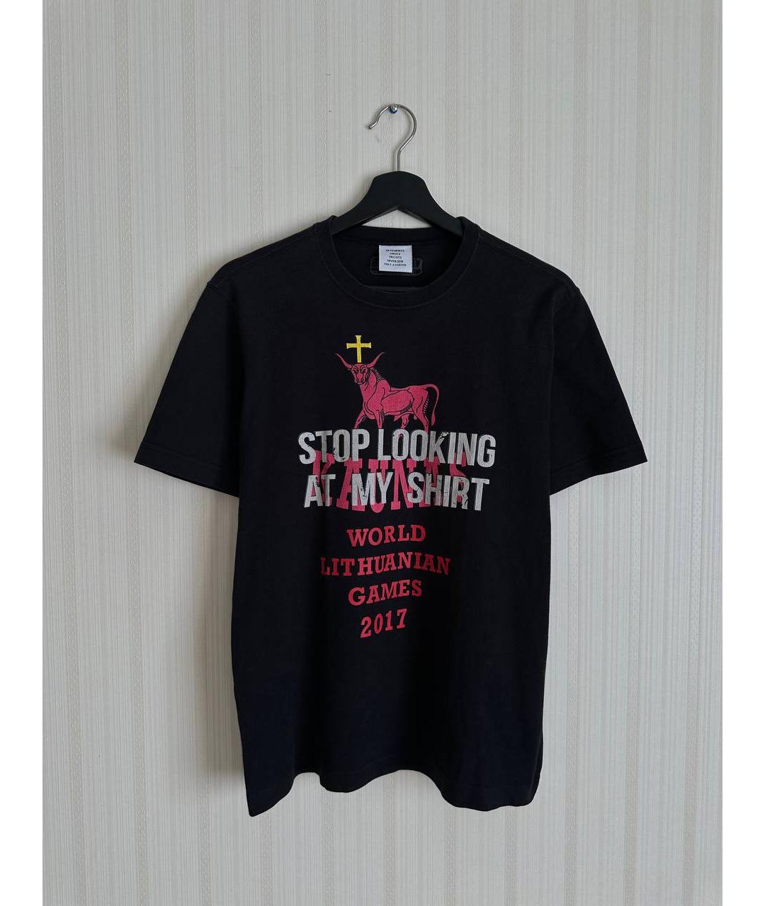 VETEMENTS Черная хлопковая футболка, фото 6