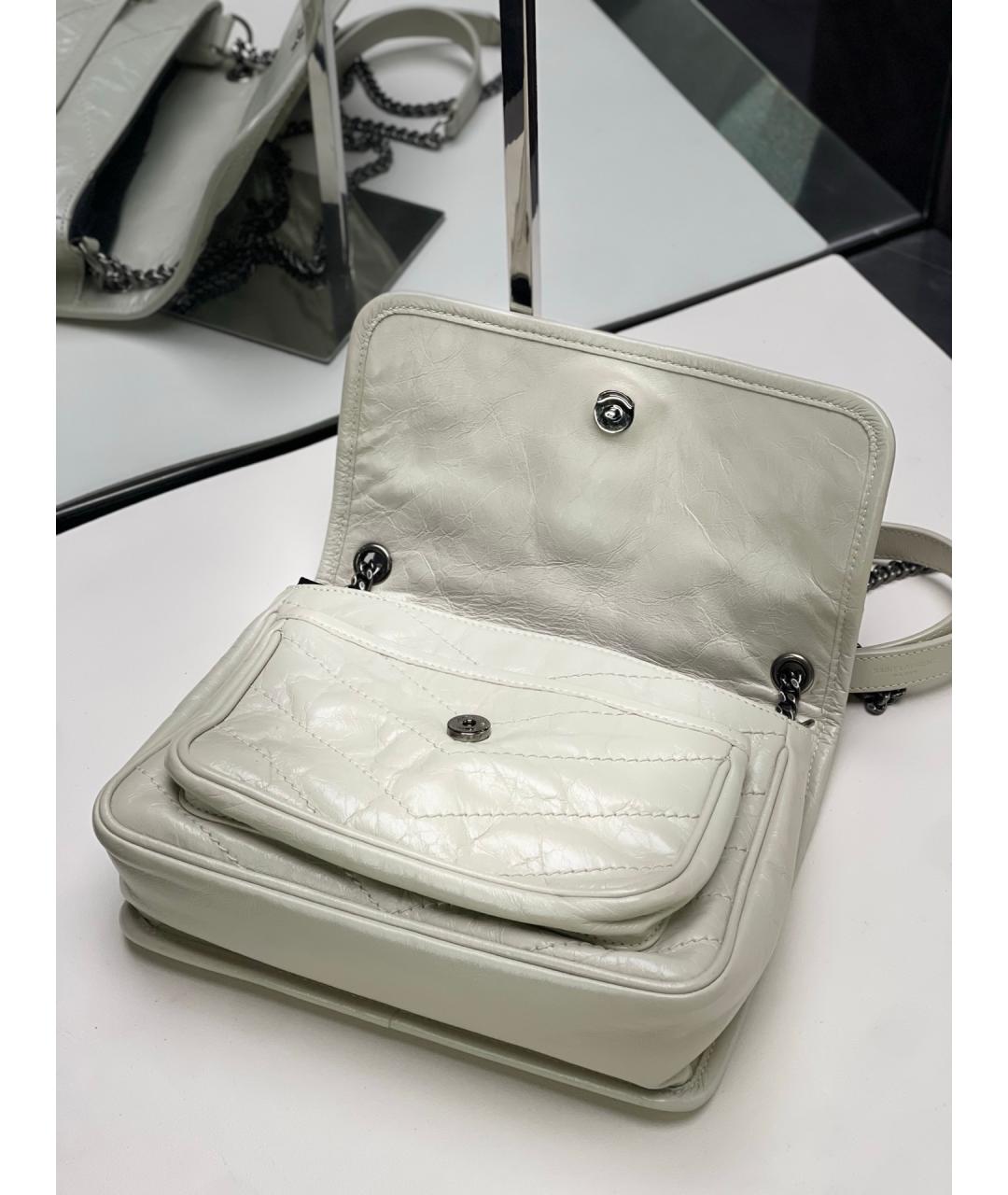 SAINT LAURENT Белая кожаная сумка через плечо, фото 6