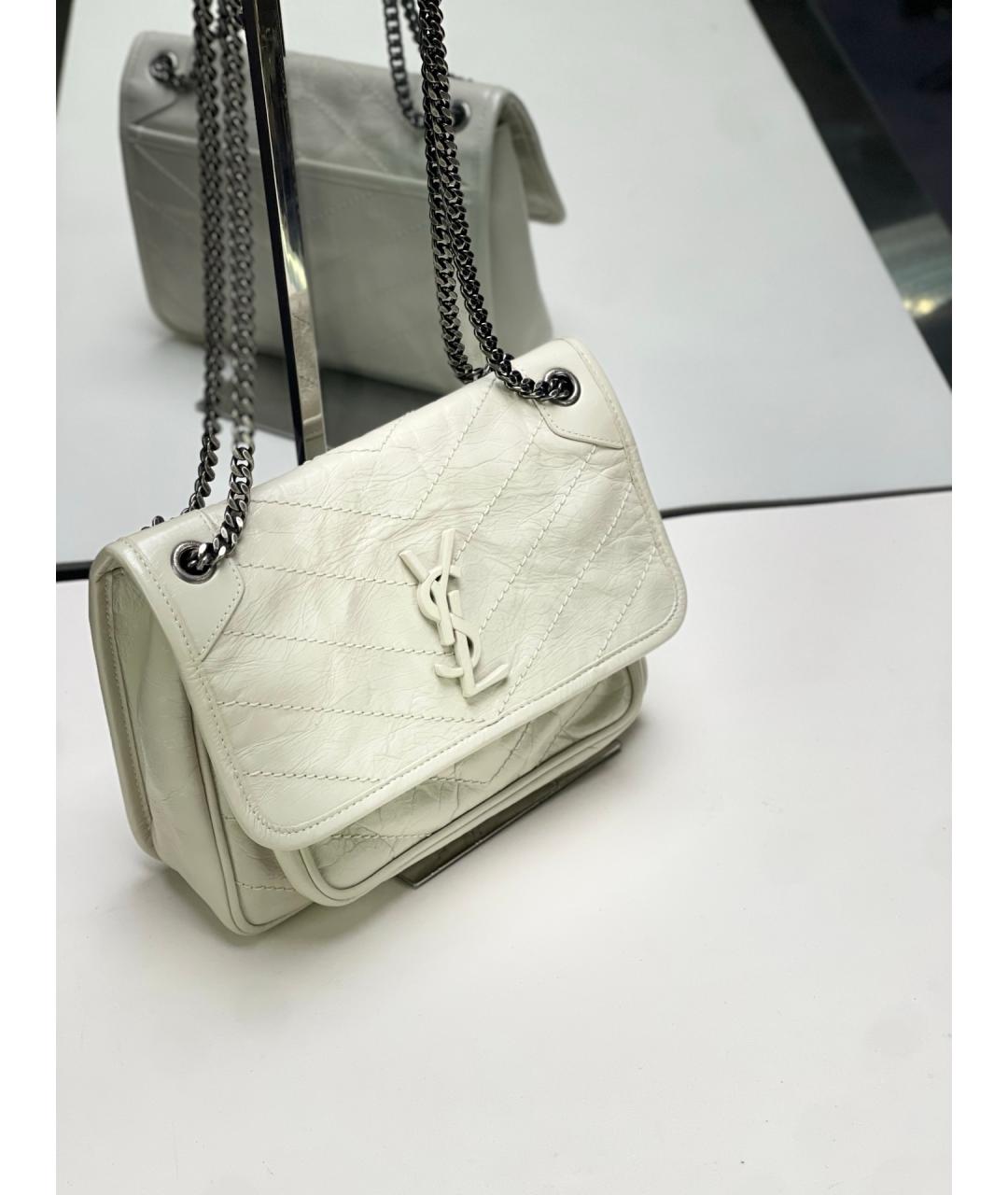 SAINT LAURENT Белая кожаная сумка через плечо, фото 10