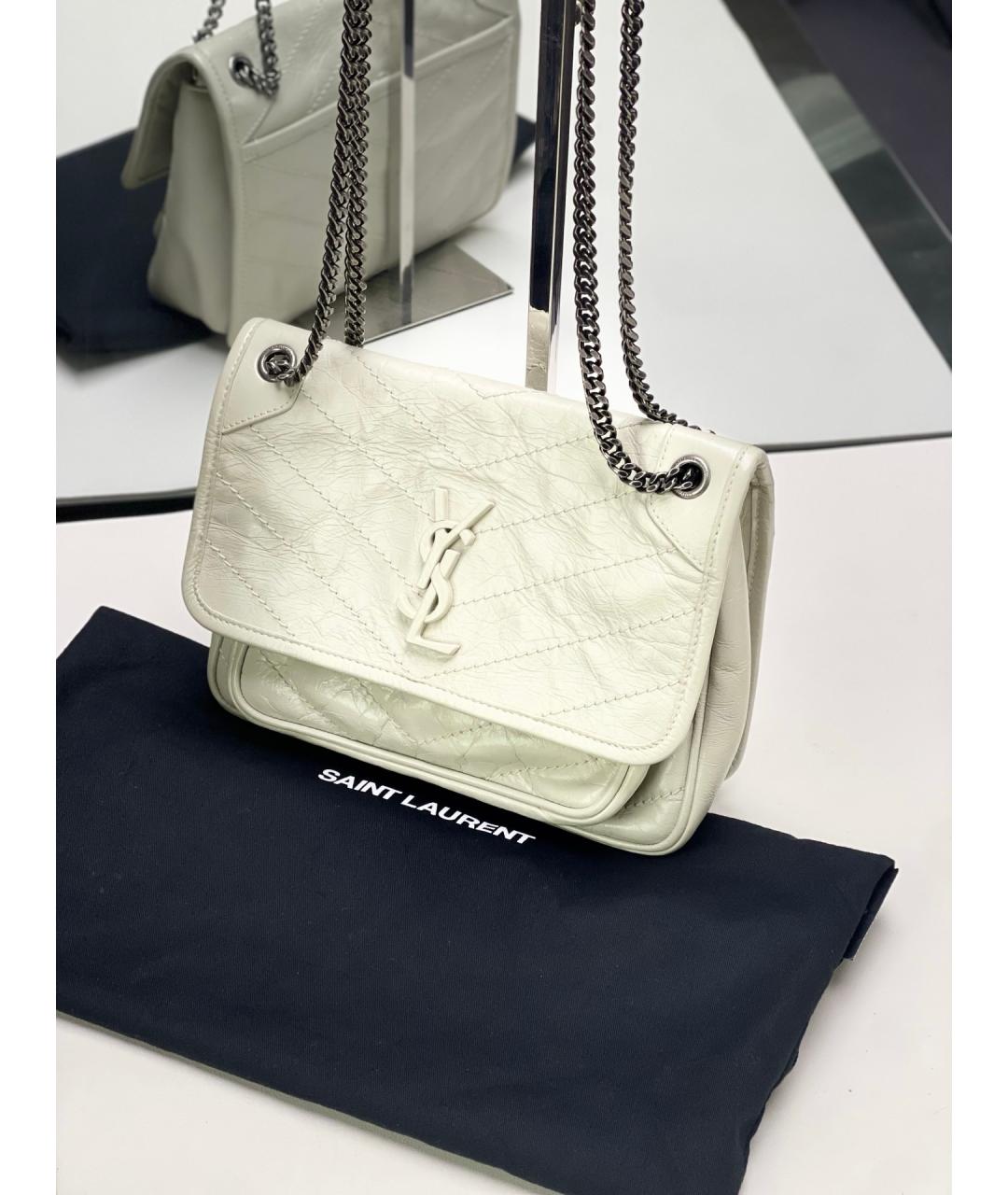 SAINT LAURENT Белая кожаная сумка через плечо, фото 2