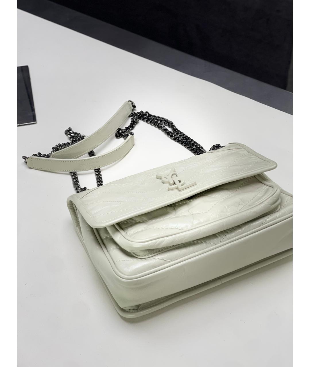 SAINT LAURENT Белая кожаная сумка через плечо, фото 5