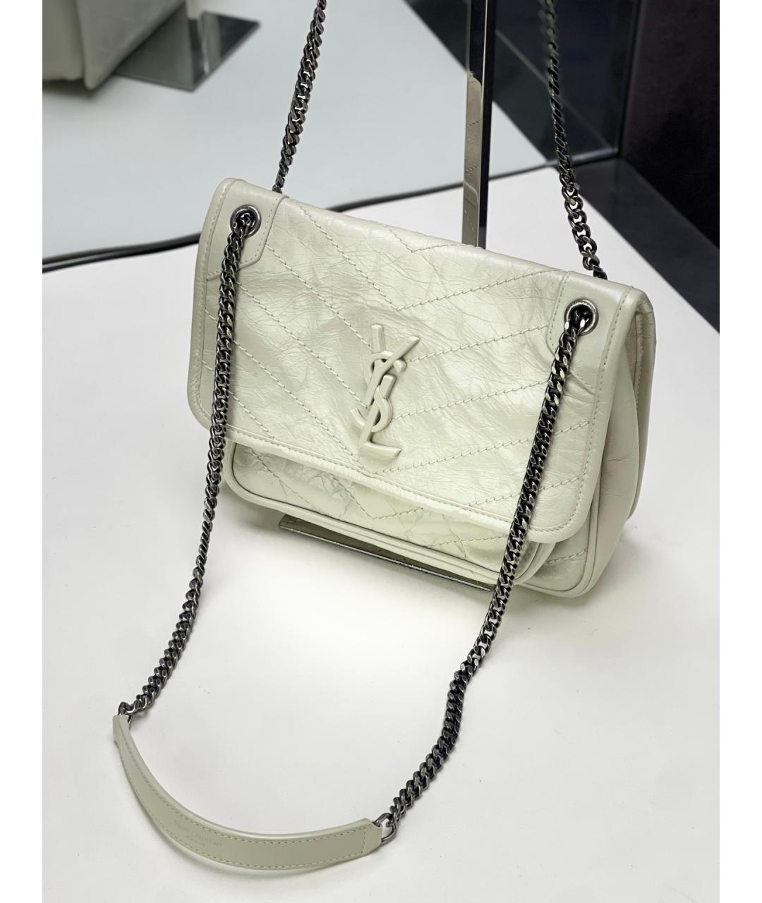 SAINT LAURENT Белая кожаная сумка через плечо, фото 9