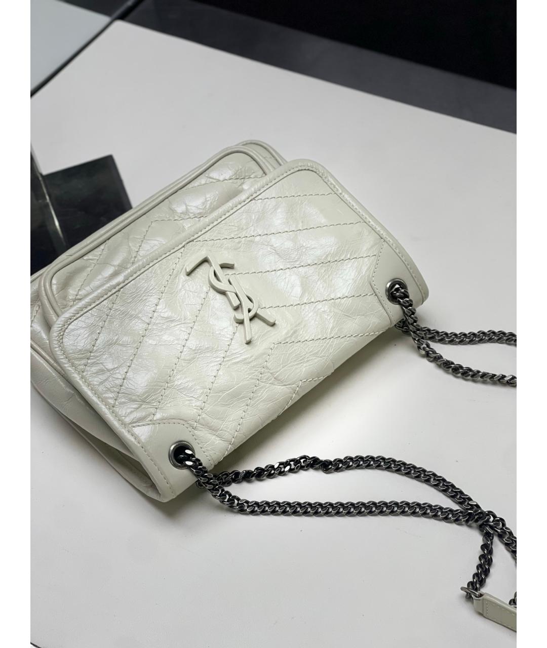 SAINT LAURENT Белая кожаная сумка через плечо, фото 7