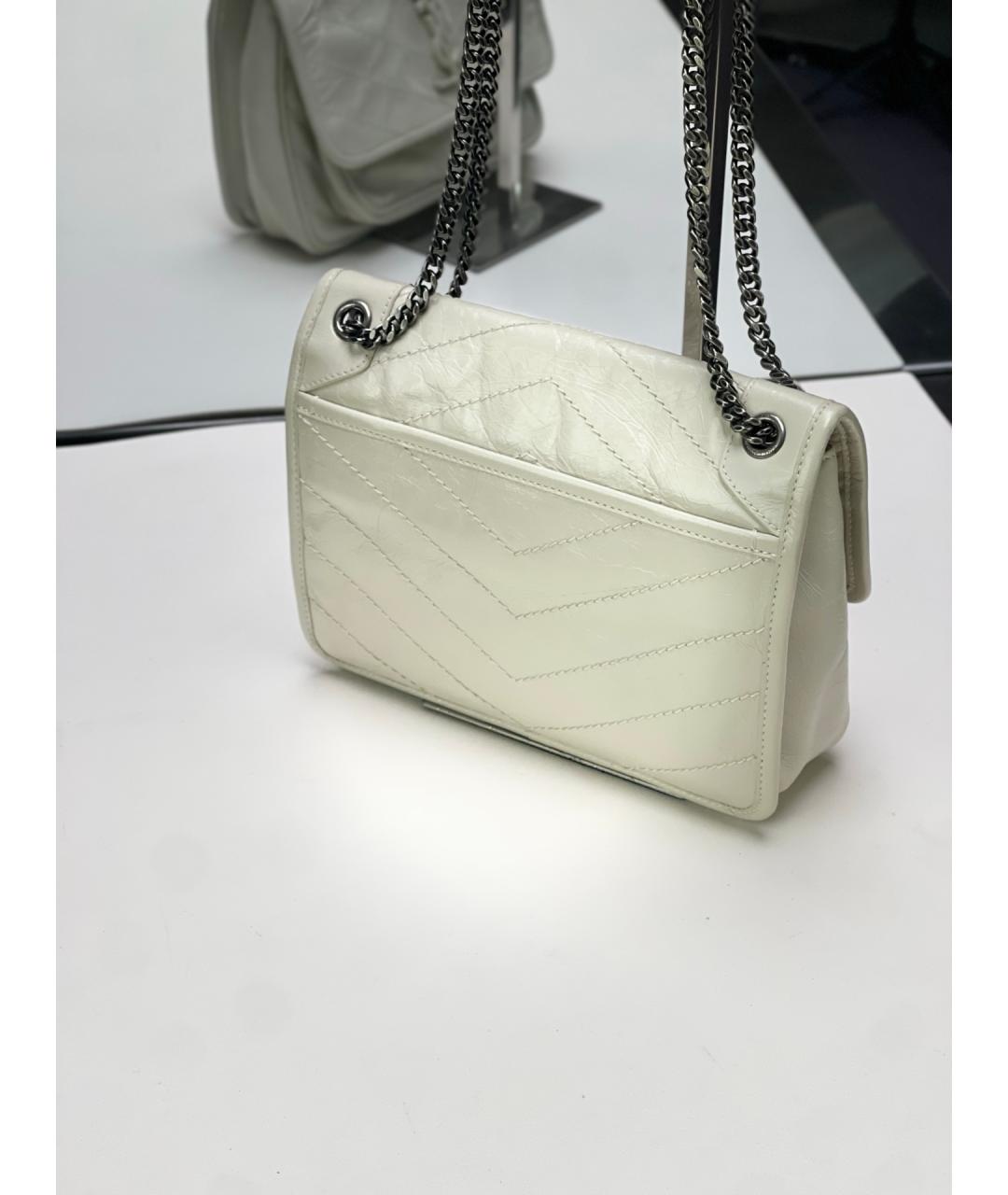 SAINT LAURENT Белая кожаная сумка через плечо, фото 3