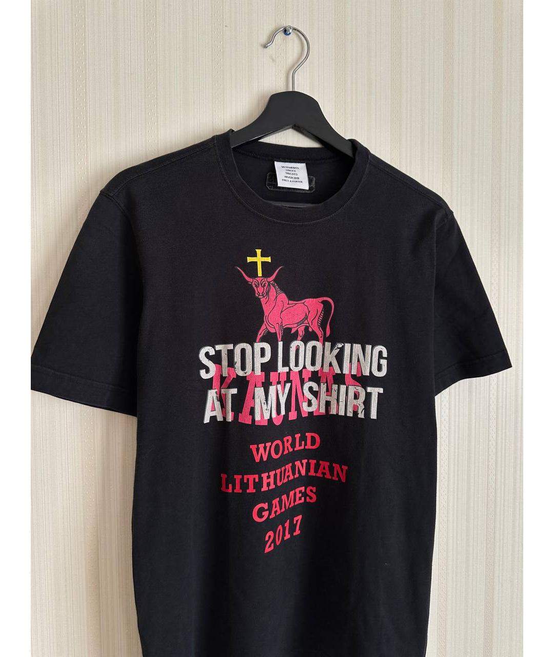 VETEMENTS Черная хлопковая футболка, фото 2