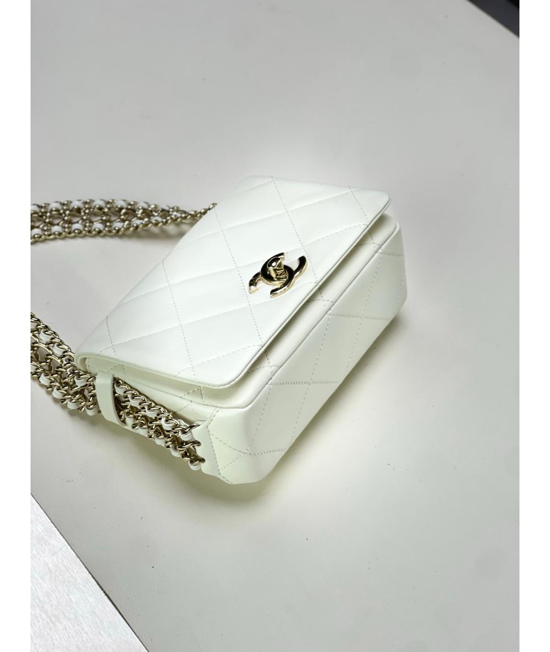 CHANEL Белая кожаная сумка через плечо, фото 6