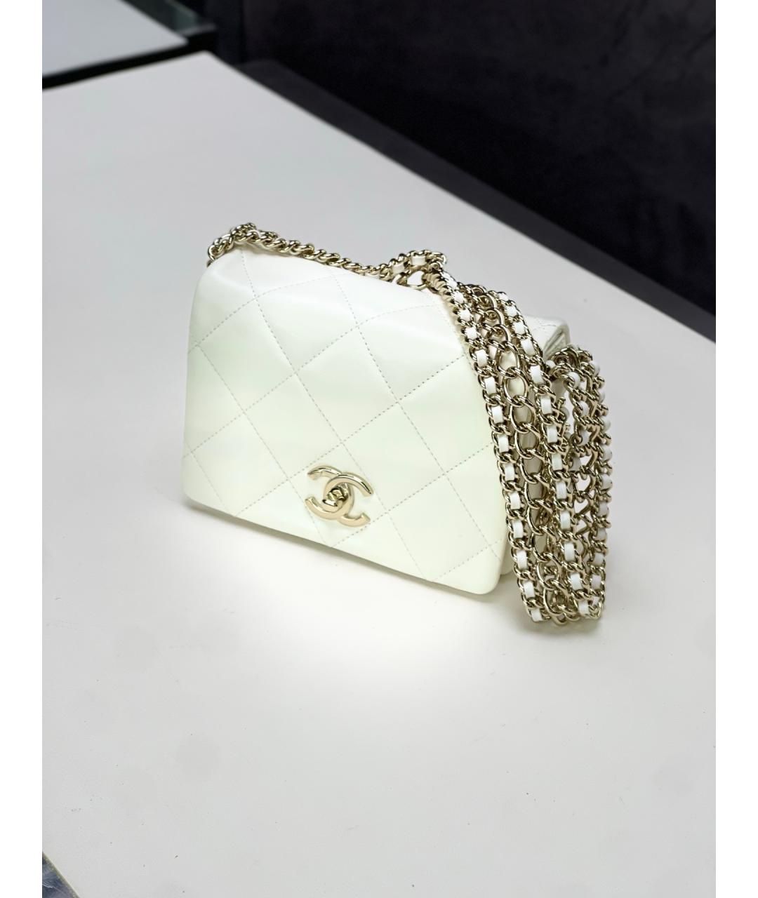 CHANEL Белая кожаная сумка через плечо, фото 9