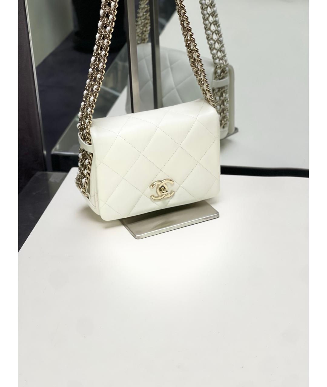 CHANEL Белая кожаная сумка через плечо, фото 10