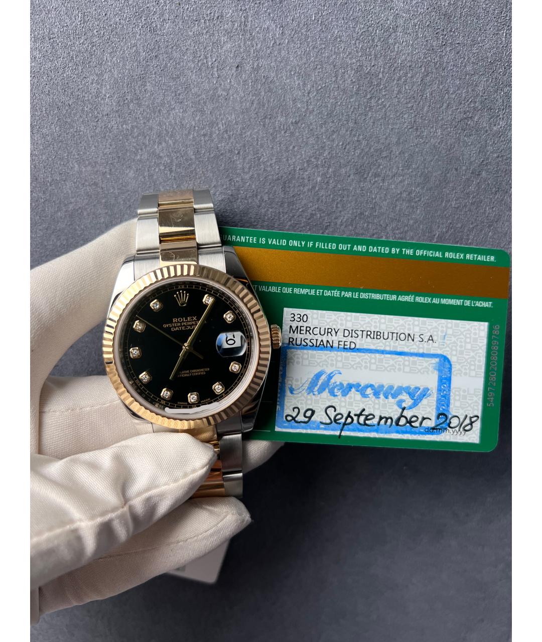ROLEX Черные часы из желтого золота, фото 2