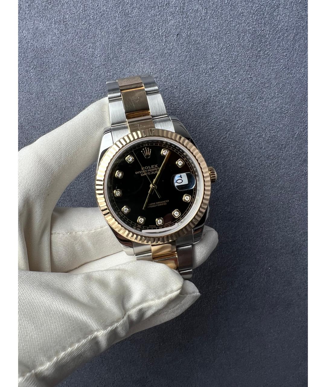 ROLEX Черные часы из желтого золота, фото 4