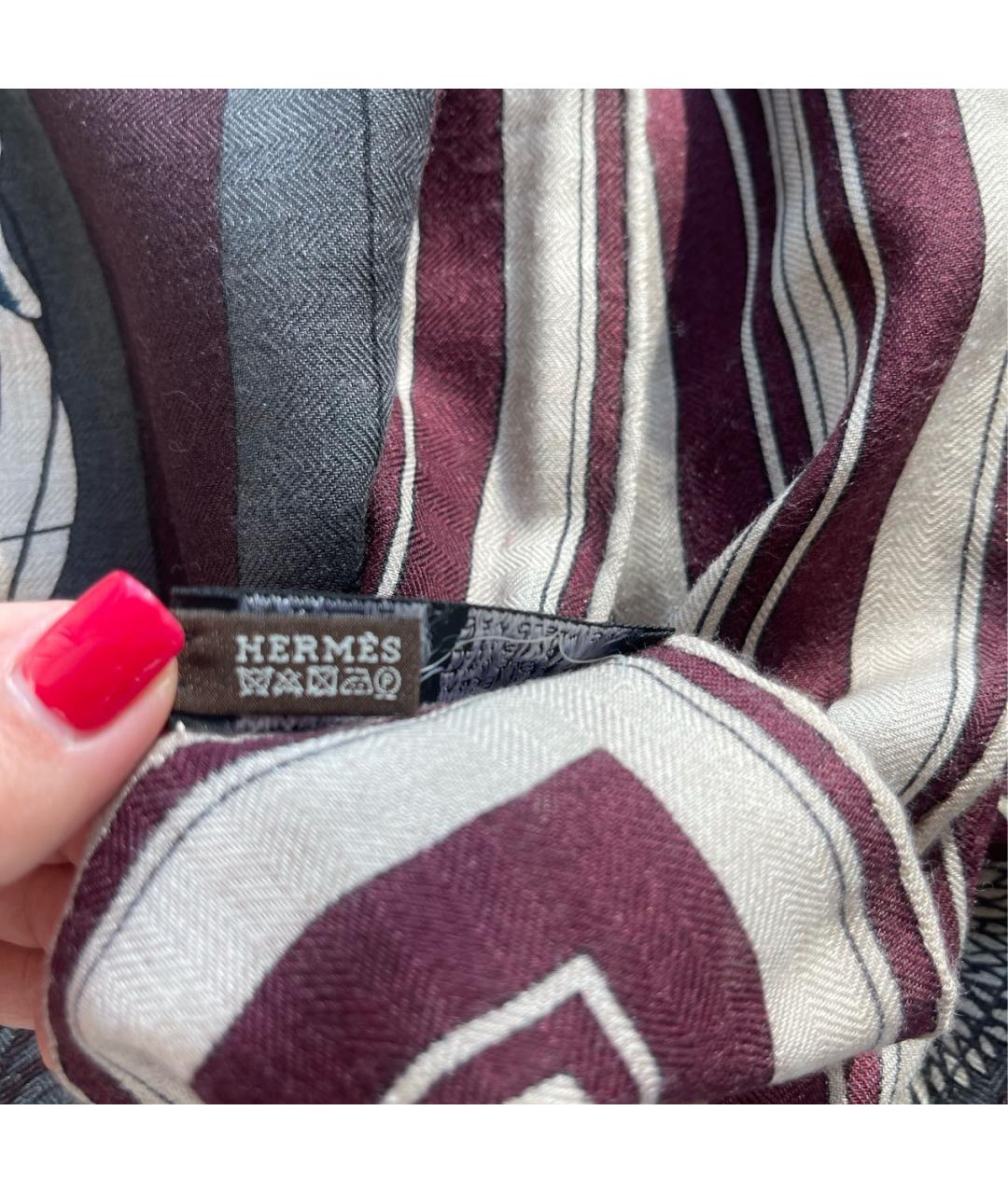 HERMES Бордовый кашемировый платок, фото 3