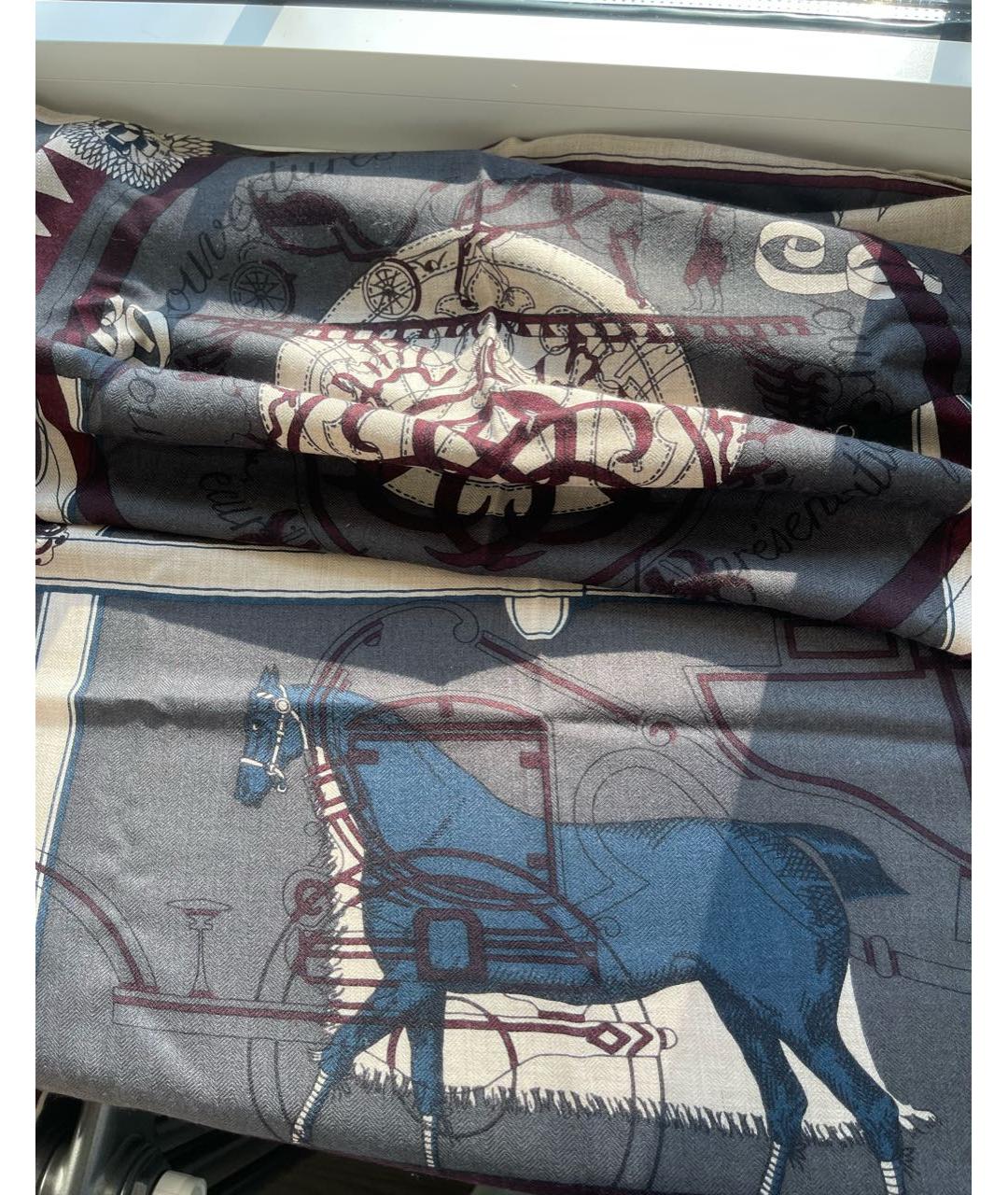 HERMES Бордовый кашемировый платок, фото 2