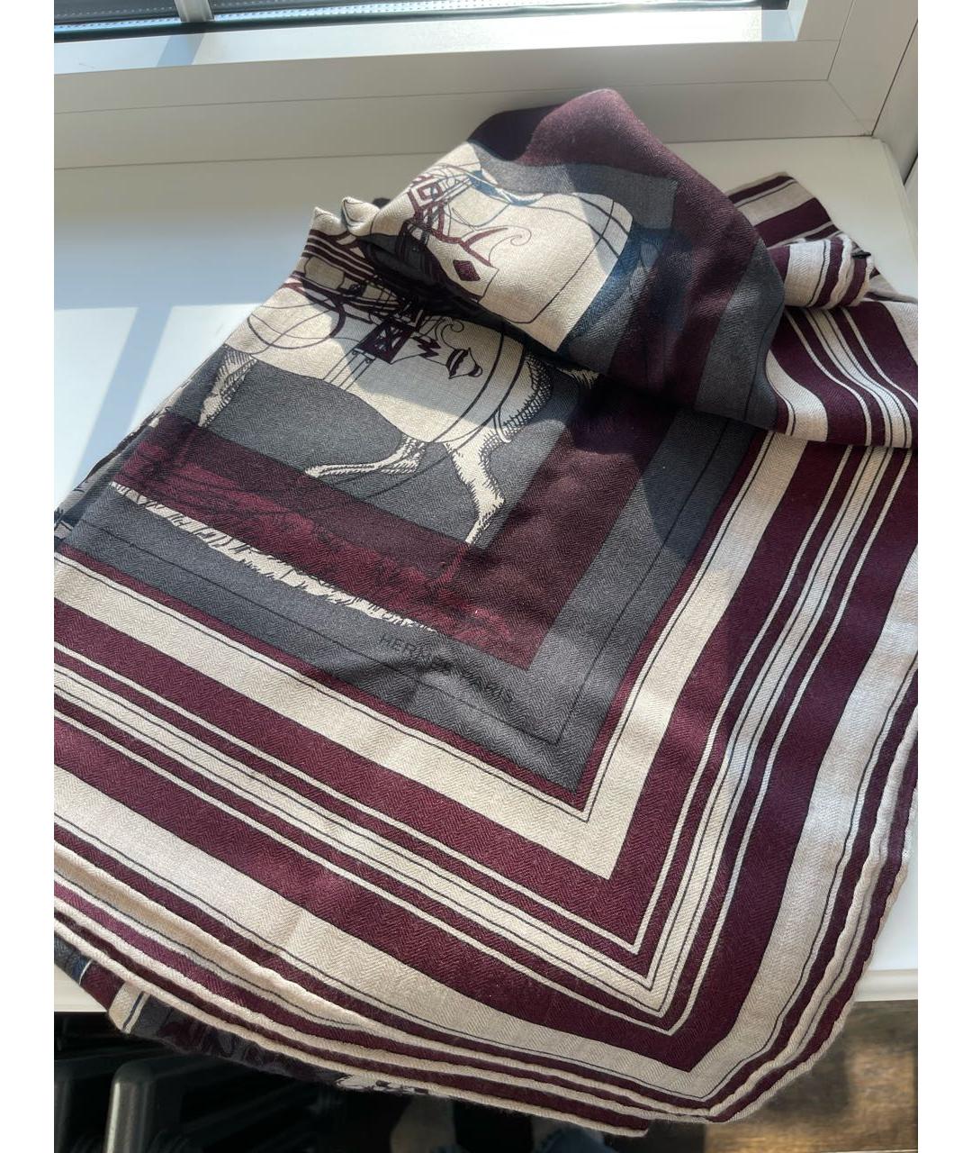 HERMES Бордовый кашемировый платок, фото 4