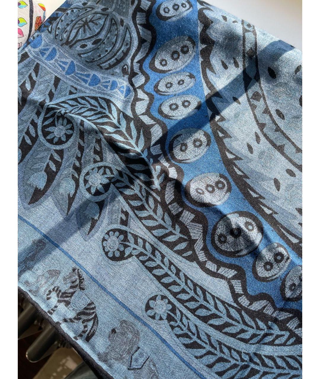 HERMES Синий кашемировый платок, фото 2