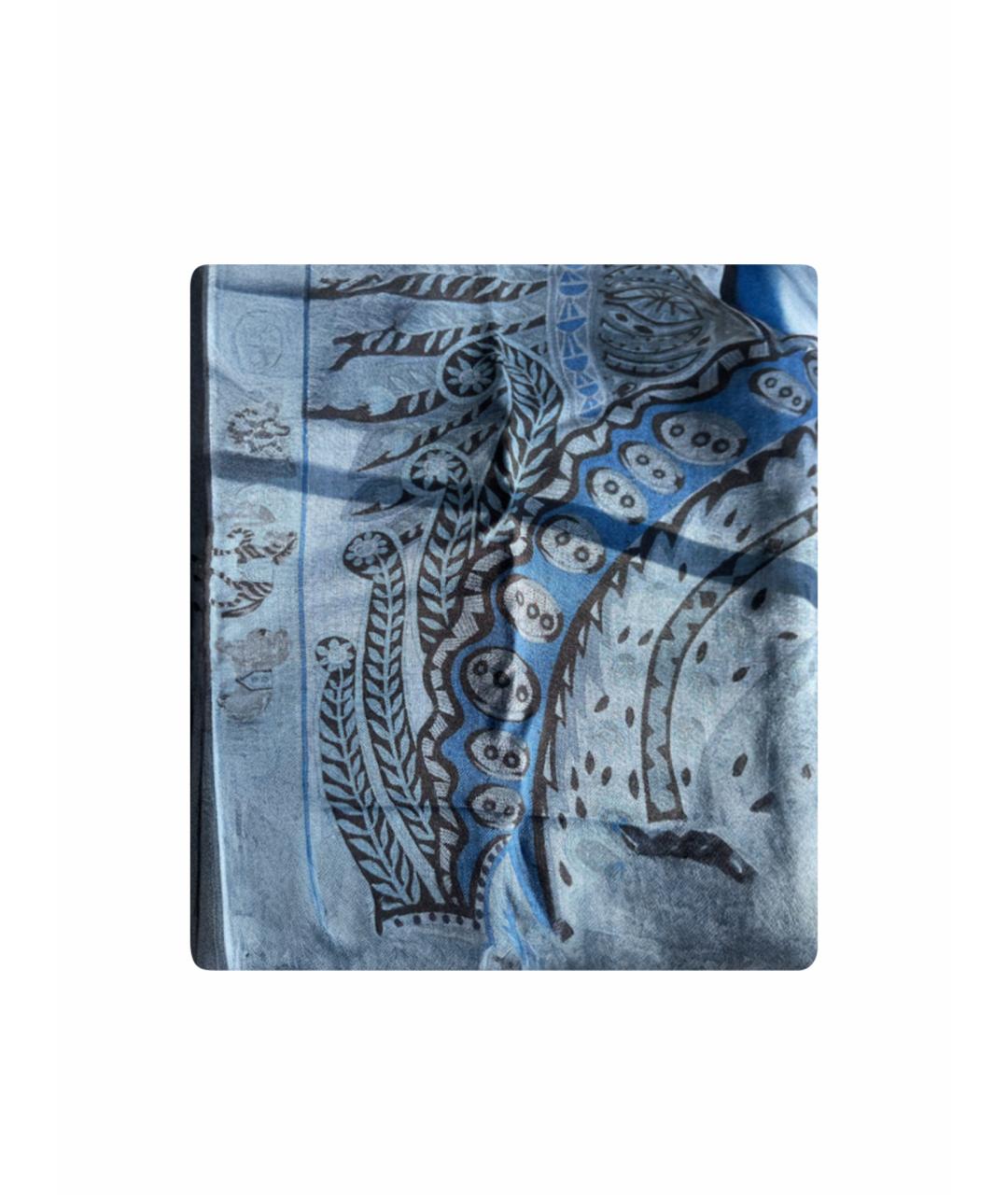 HERMES Синий кашемировый платок, фото 1