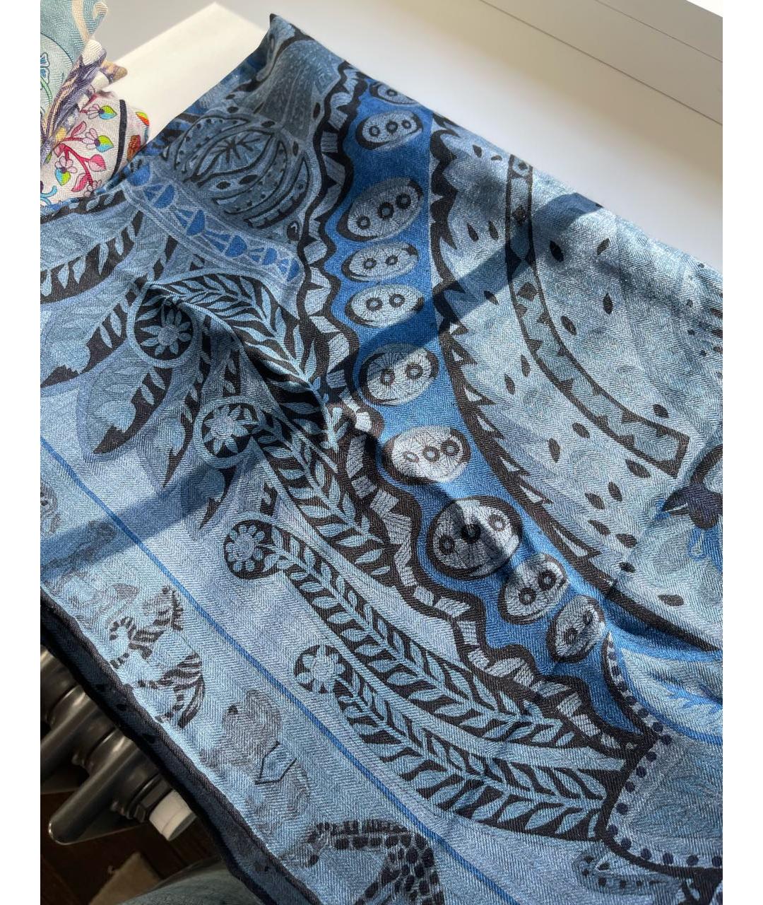 HERMES Синий кашемировый платок, фото 3