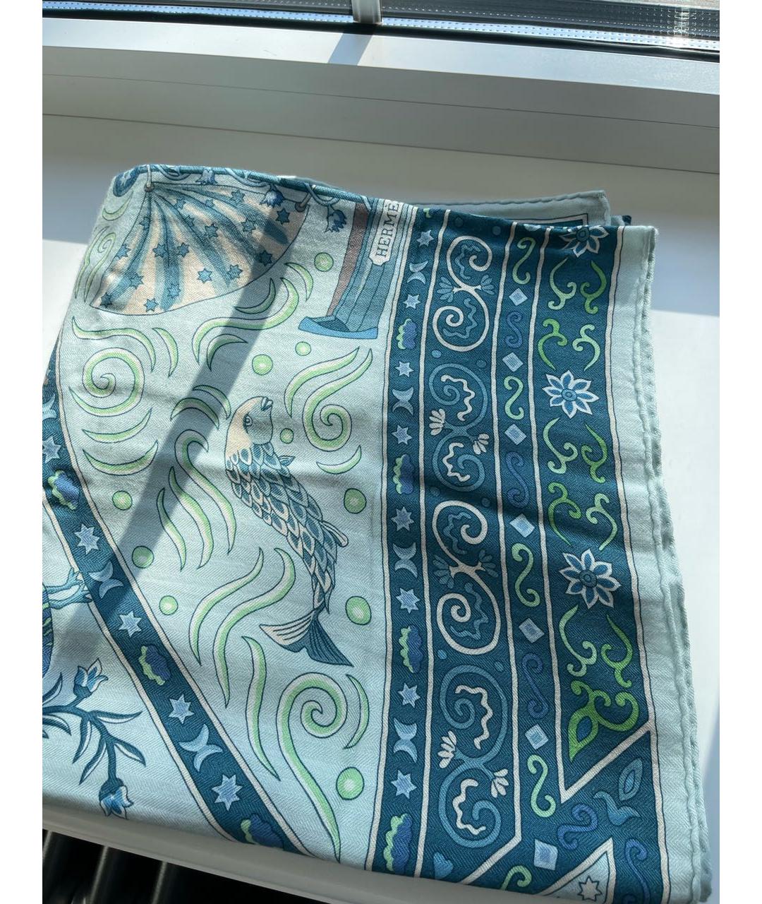 HERMES Бирюзовый кашемировый платок, фото 5