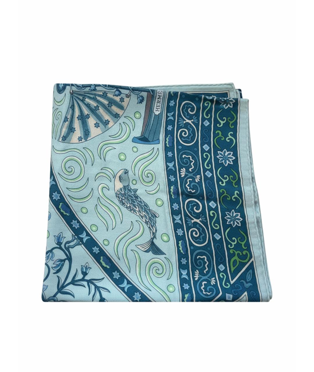 HERMES Бирюзовый кашемировый платок, фото 1