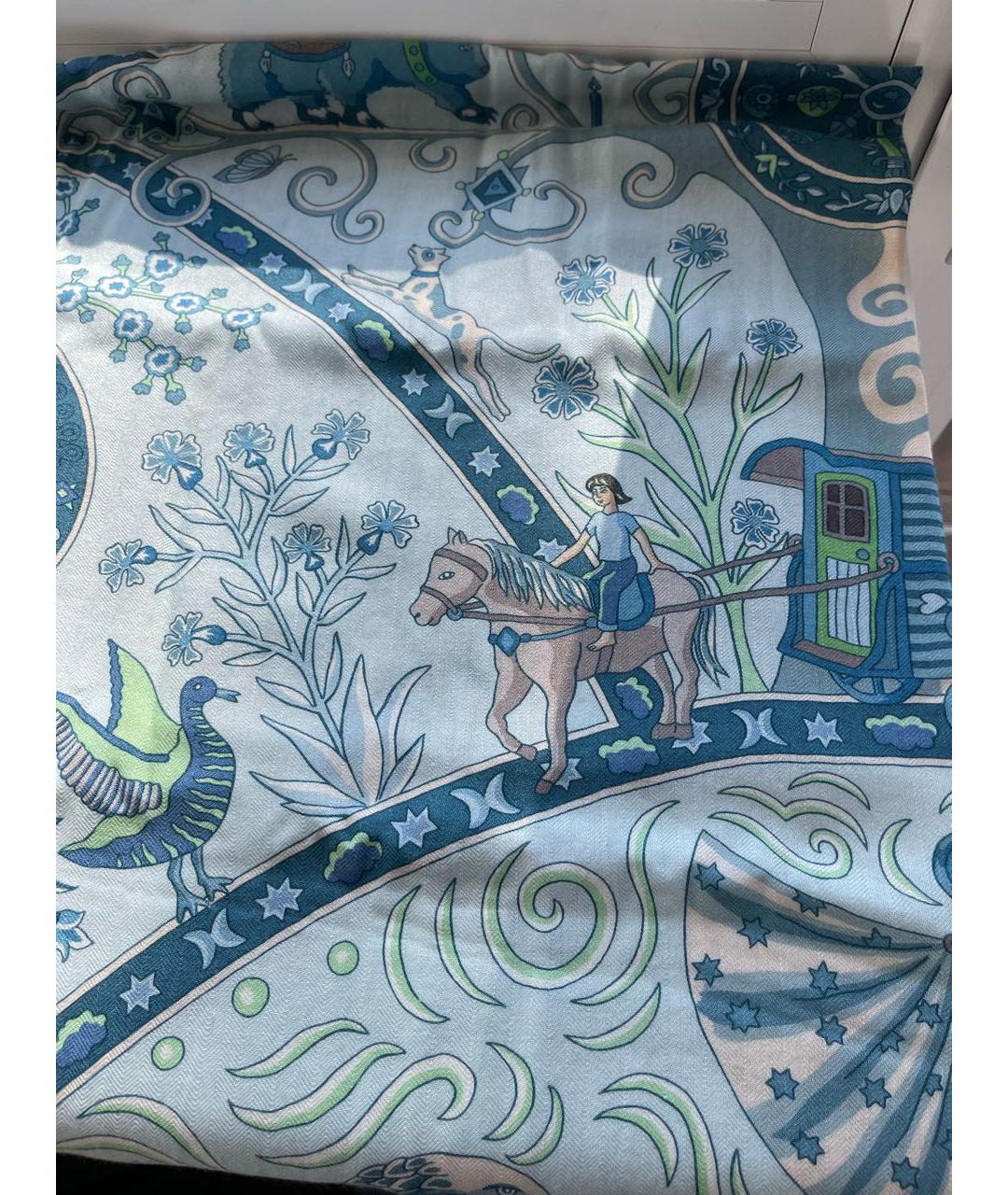 HERMES Бирюзовый кашемировый платок, фото 3