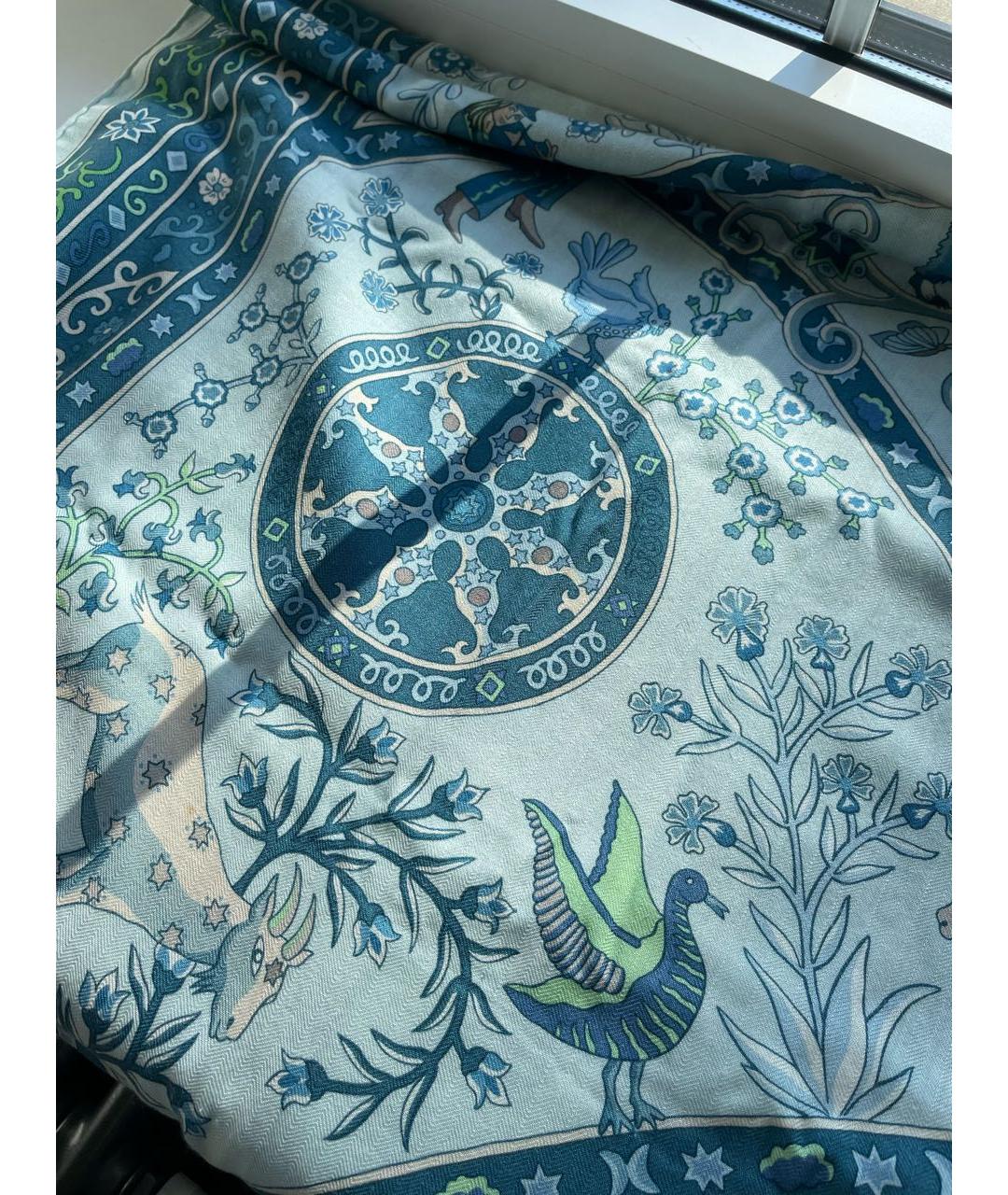 HERMES Бирюзовый кашемировый платок, фото 2