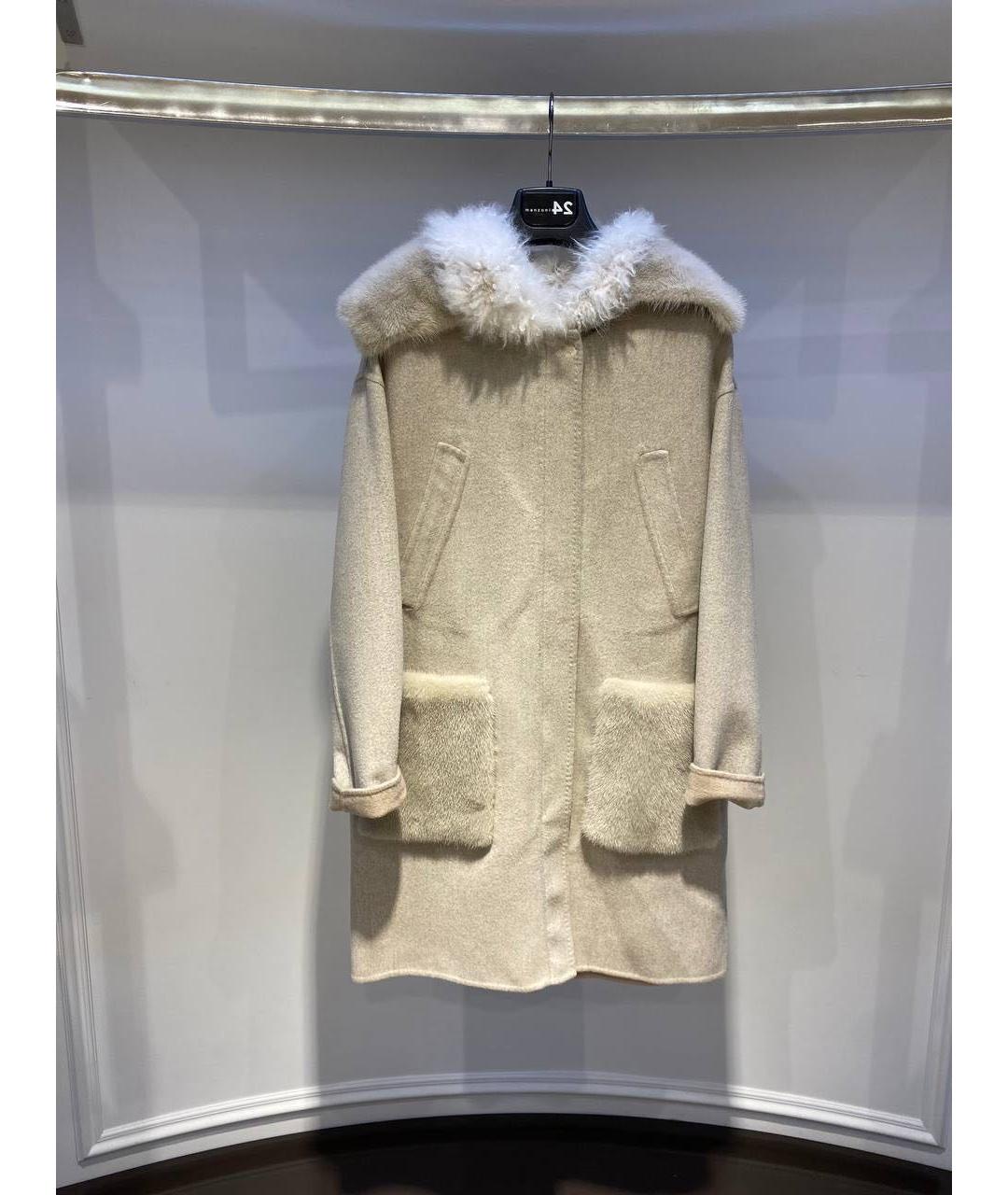 MANZONI 24 Бежевое шерстяное пальто, фото 3