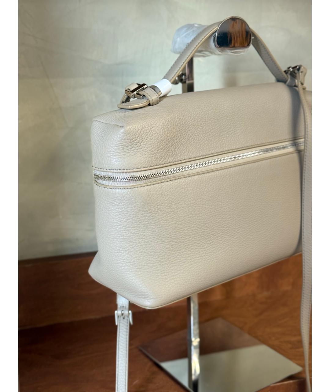 LORO PIANA Серая кожаная сумка через плечо, фото 4