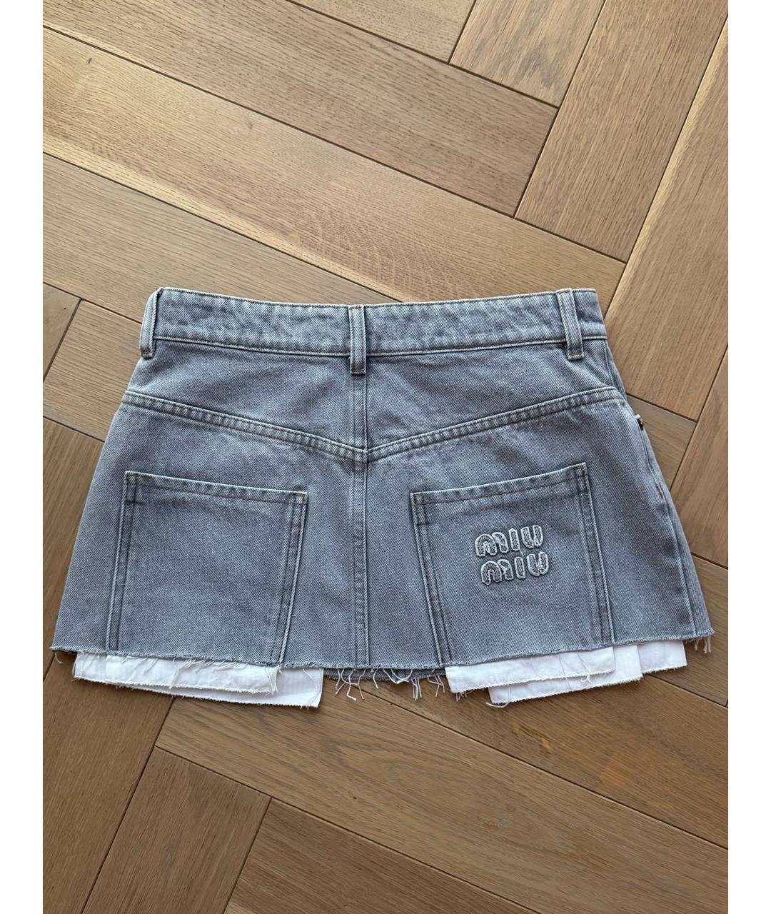 MIU MIU Серая деним юбка мини, фото 2