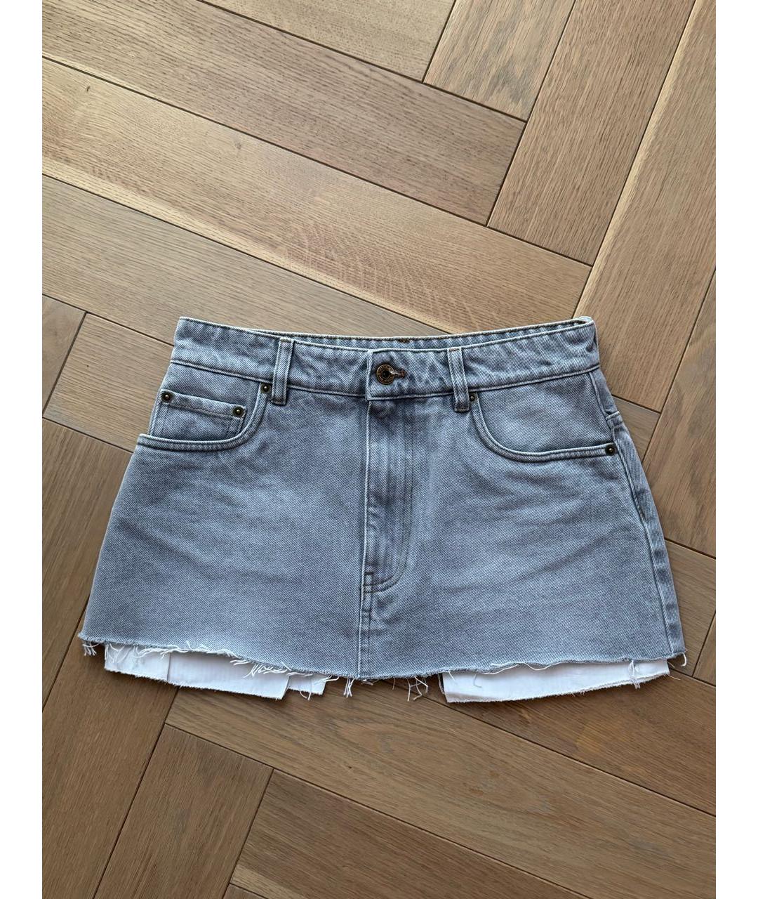MIU MIU Серая деним юбка мини, фото 4