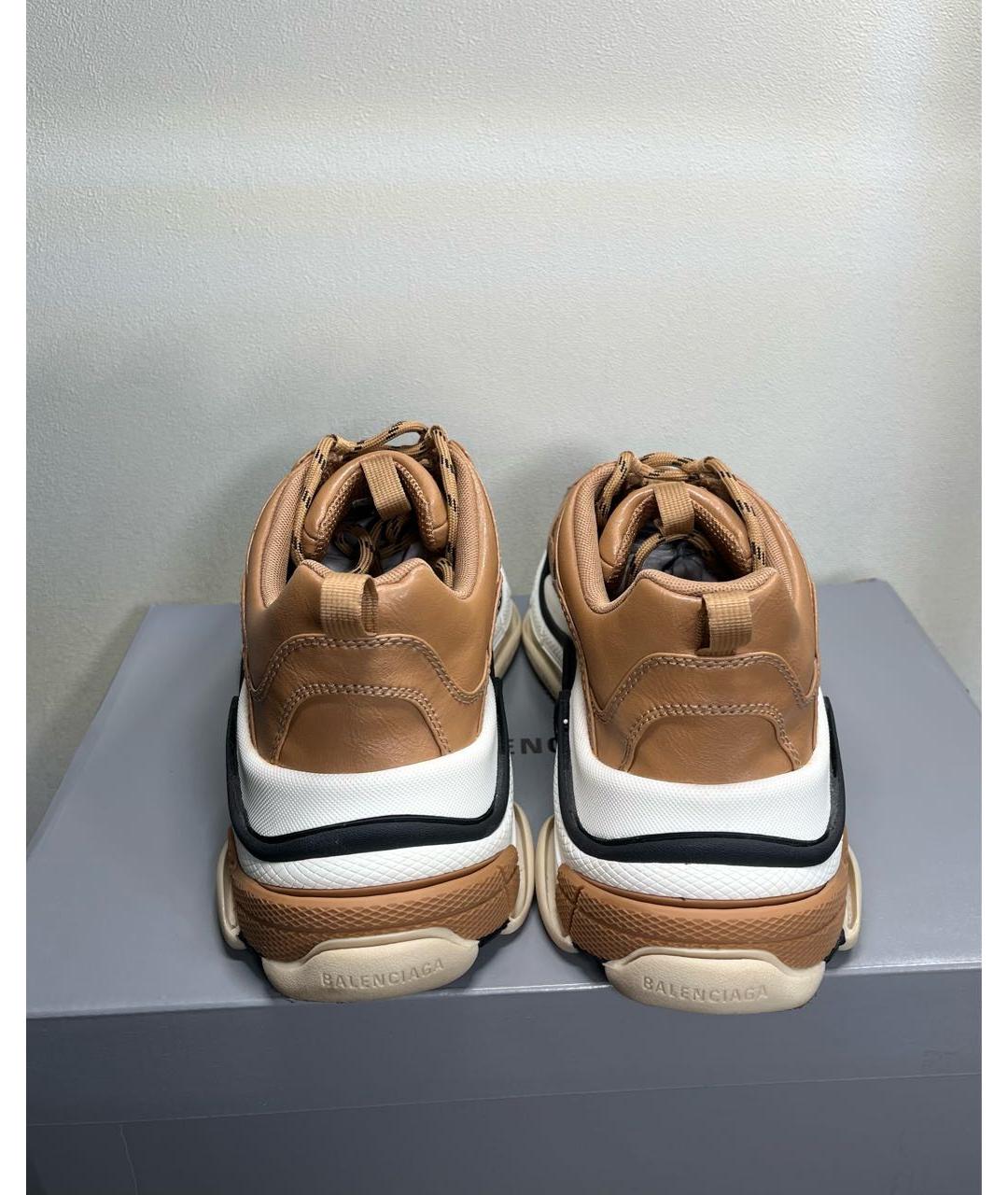 BALENCIAGA Коричневые кожаные низкие кроссовки / кеды, фото 5