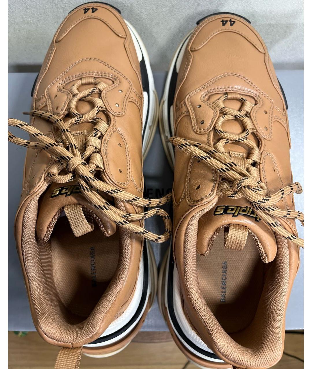 BALENCIAGA Коричневые кожаные низкие кроссовки / кеды, фото 4