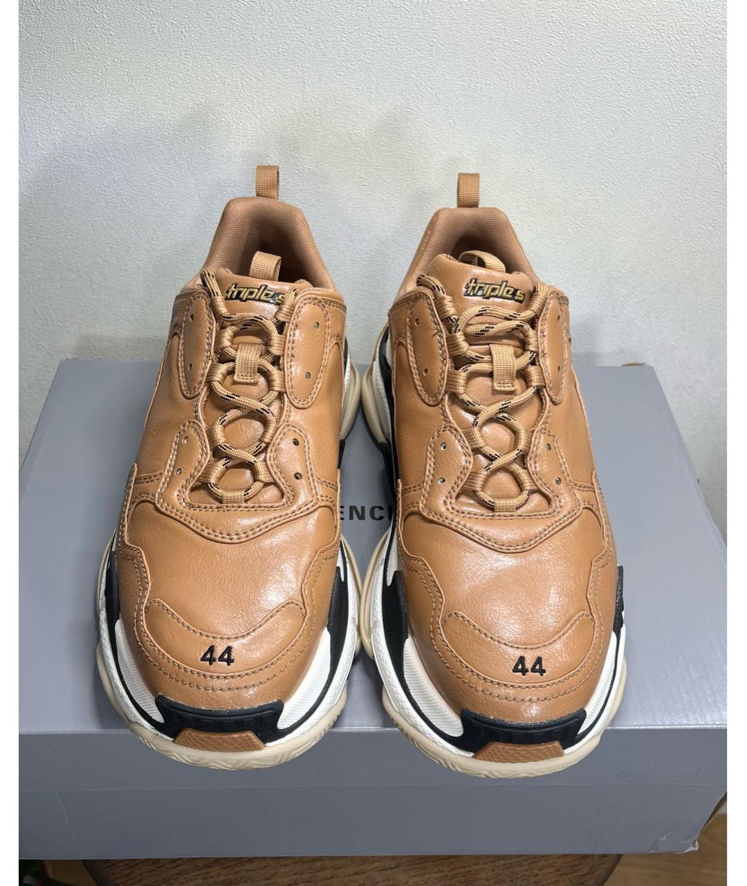 BALENCIAGA Коричневые кожаные низкие кроссовки / кеды, фото 3