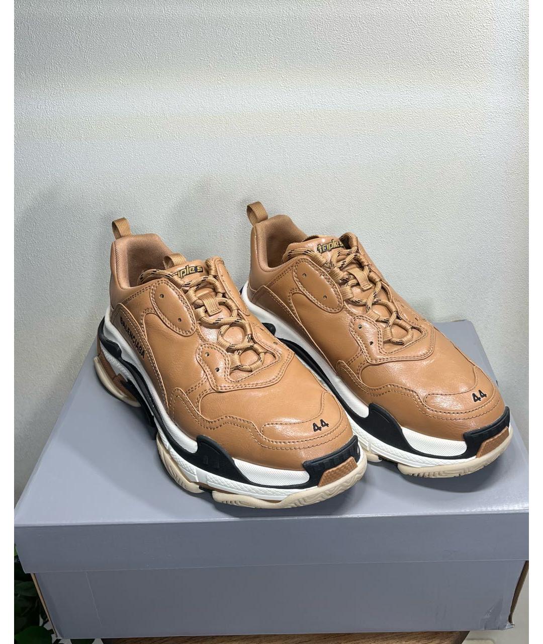 BALENCIAGA Коричневые кожаные низкие кроссовки / кеды, фото 2