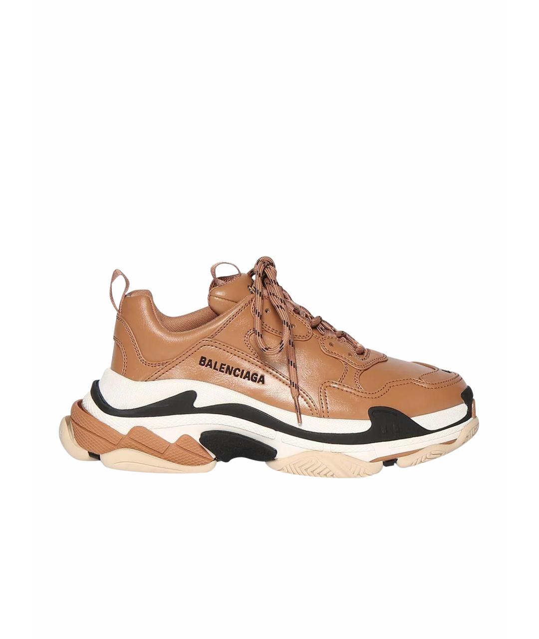 BALENCIAGA Коричневые кожаные низкие кроссовки / кеды, фото 9