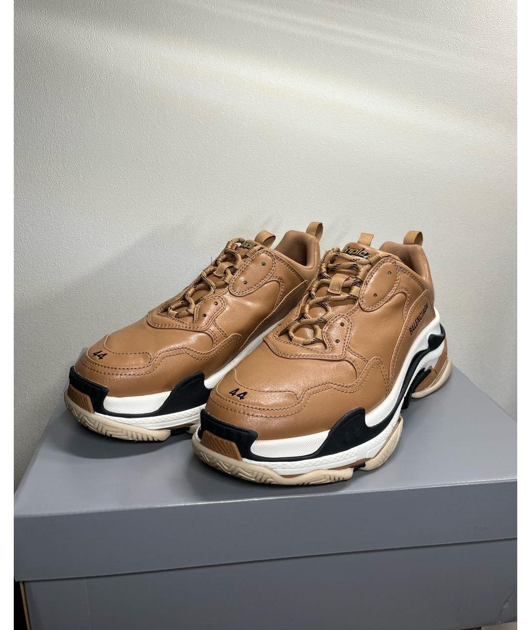 BALENCIAGA Коричневые кожаные низкие кроссовки / кеды, фото 6