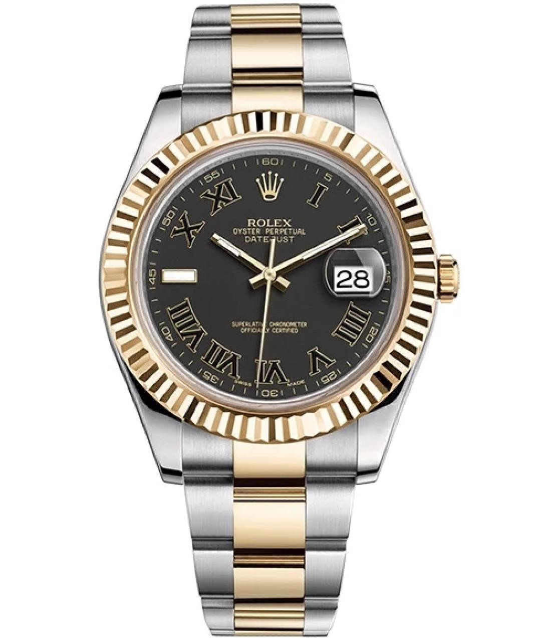 ROLEX Черные часы из желтого золота, фото 1