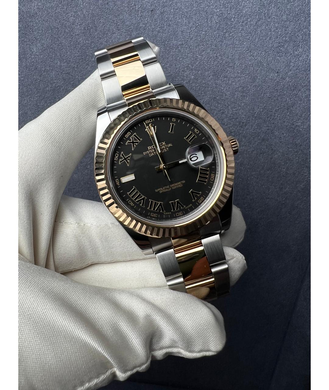 ROLEX Черные часы из желтого золота, фото 3
