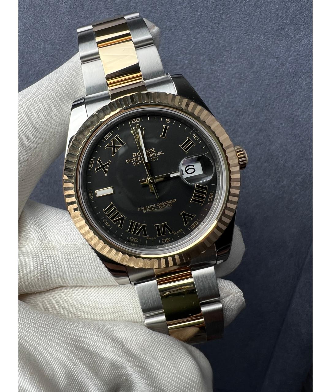 ROLEX Черные часы из желтого золота, фото 4