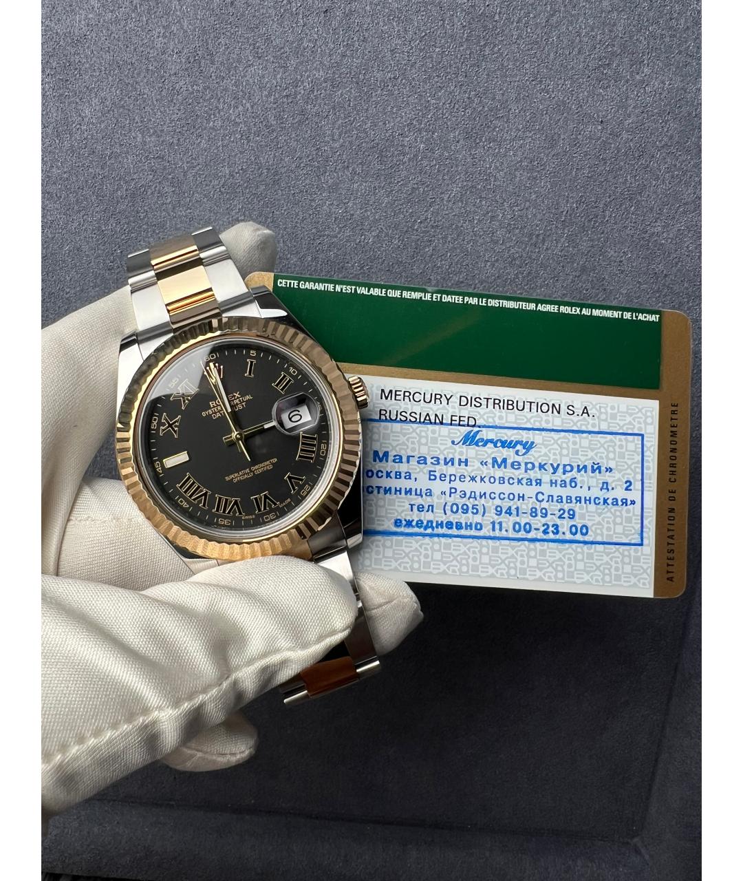ROLEX Черные часы из желтого золота, фото 2