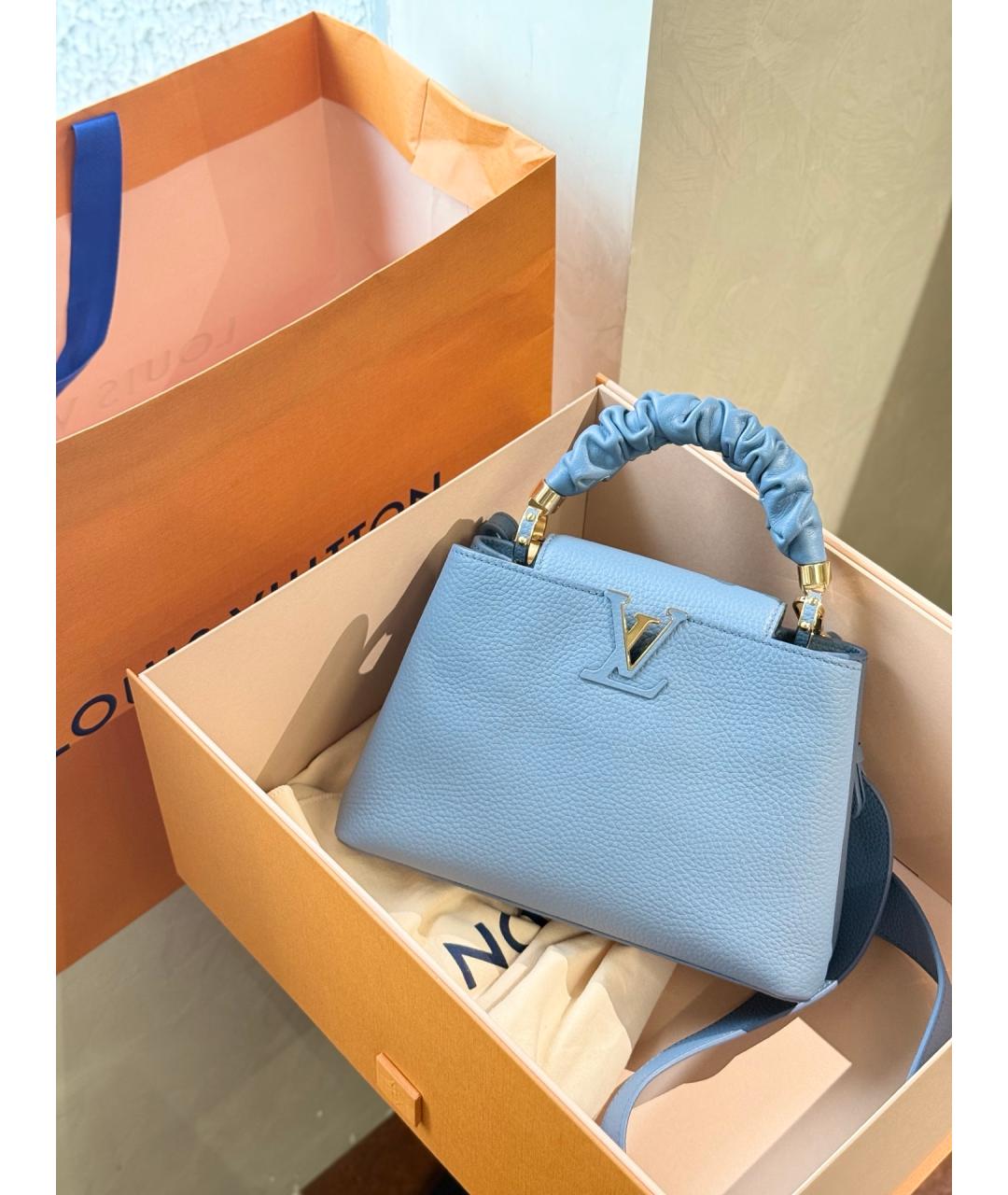 LOUIS VUITTON Голубая кожаная сумка через плечо, фото 2