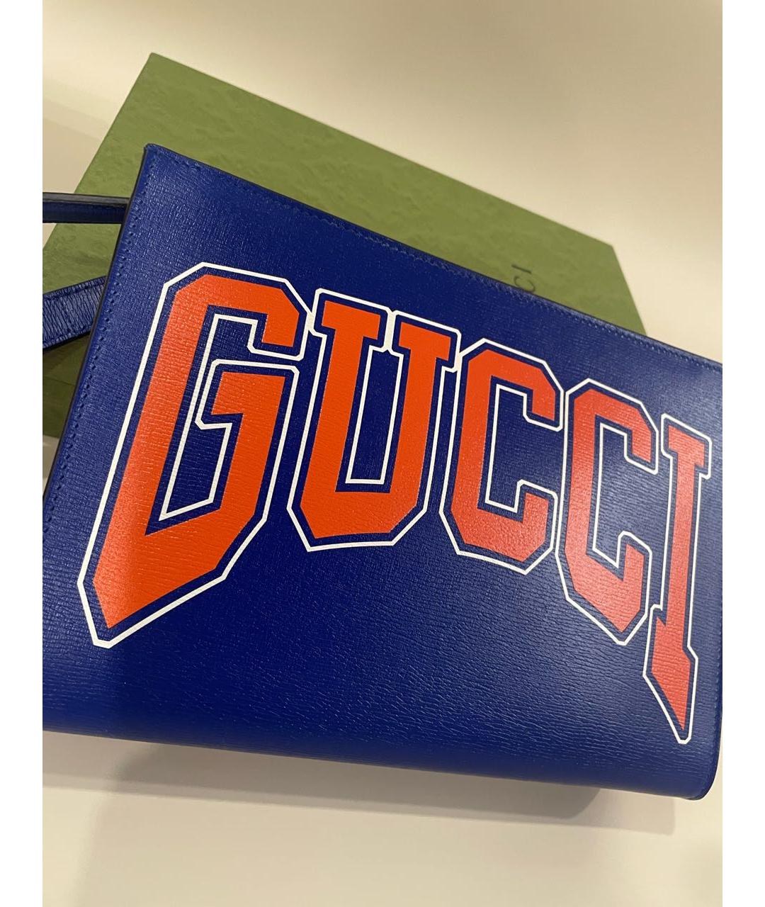 GUCCI Синяя кожаная барсетка, фото 3