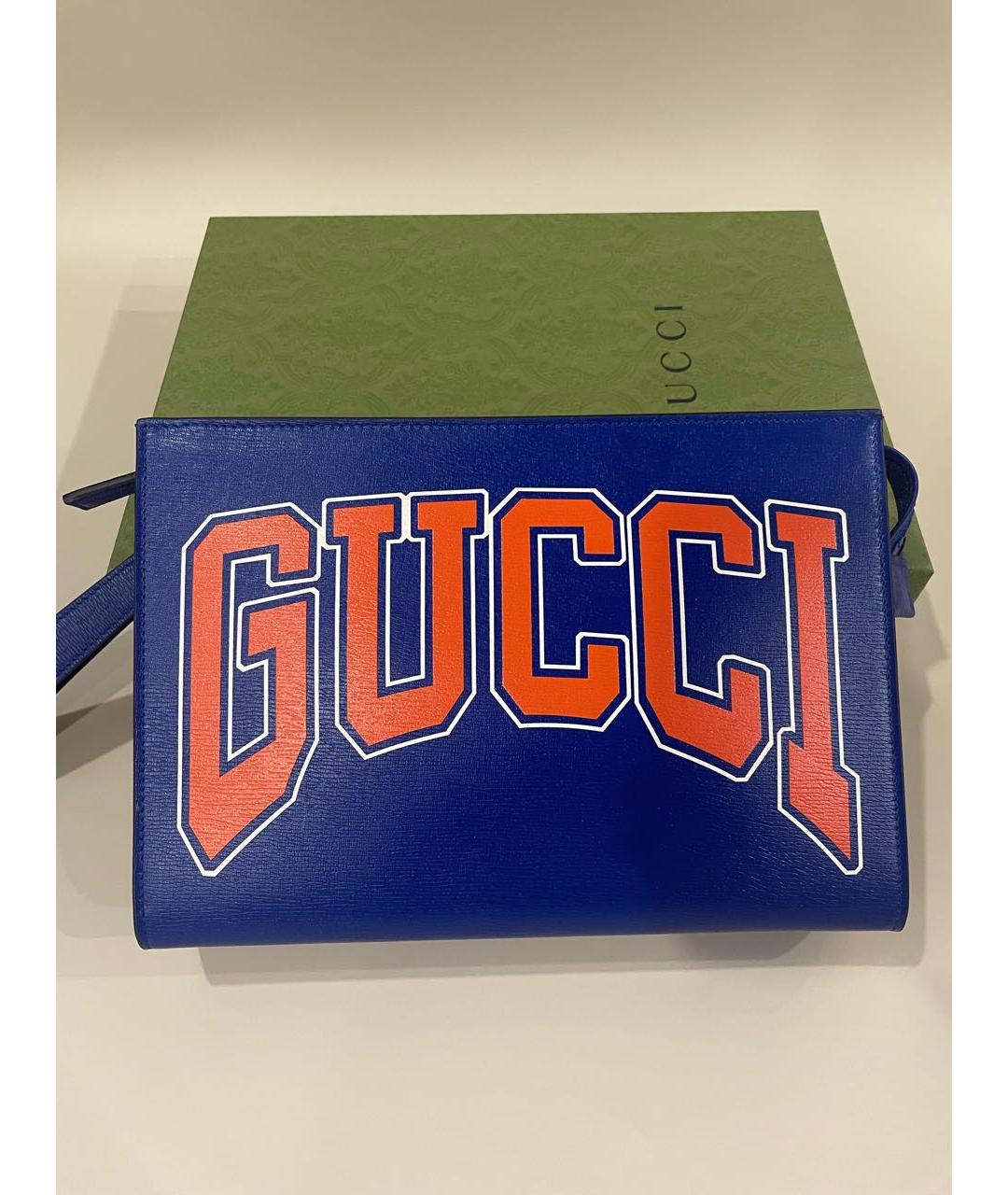 GUCCI Синяя кожаная барсетка, фото 7