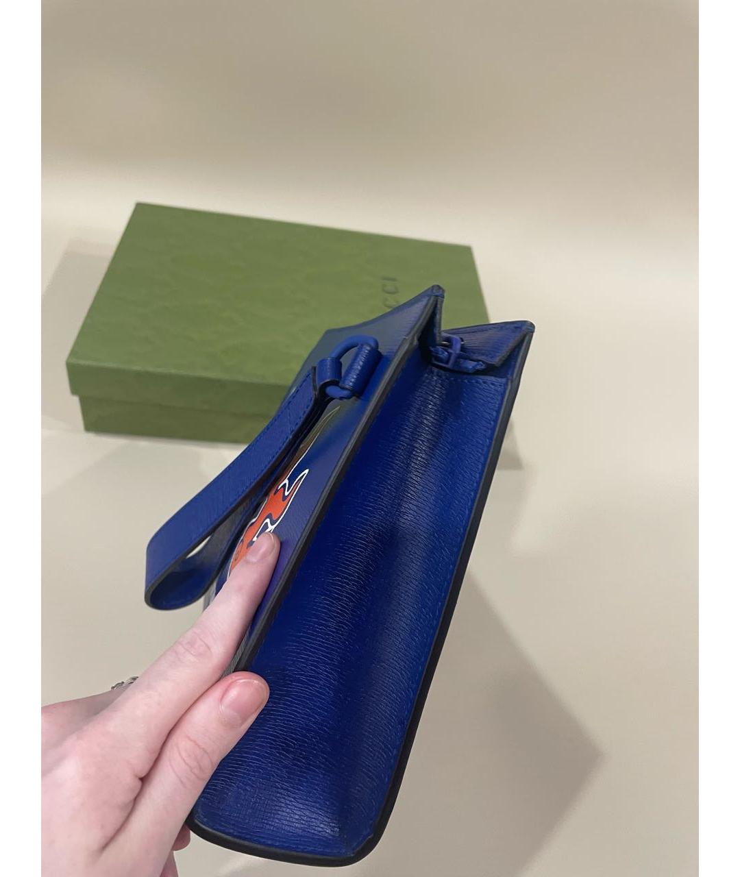 GUCCI Синяя кожаная барсетка, фото 4