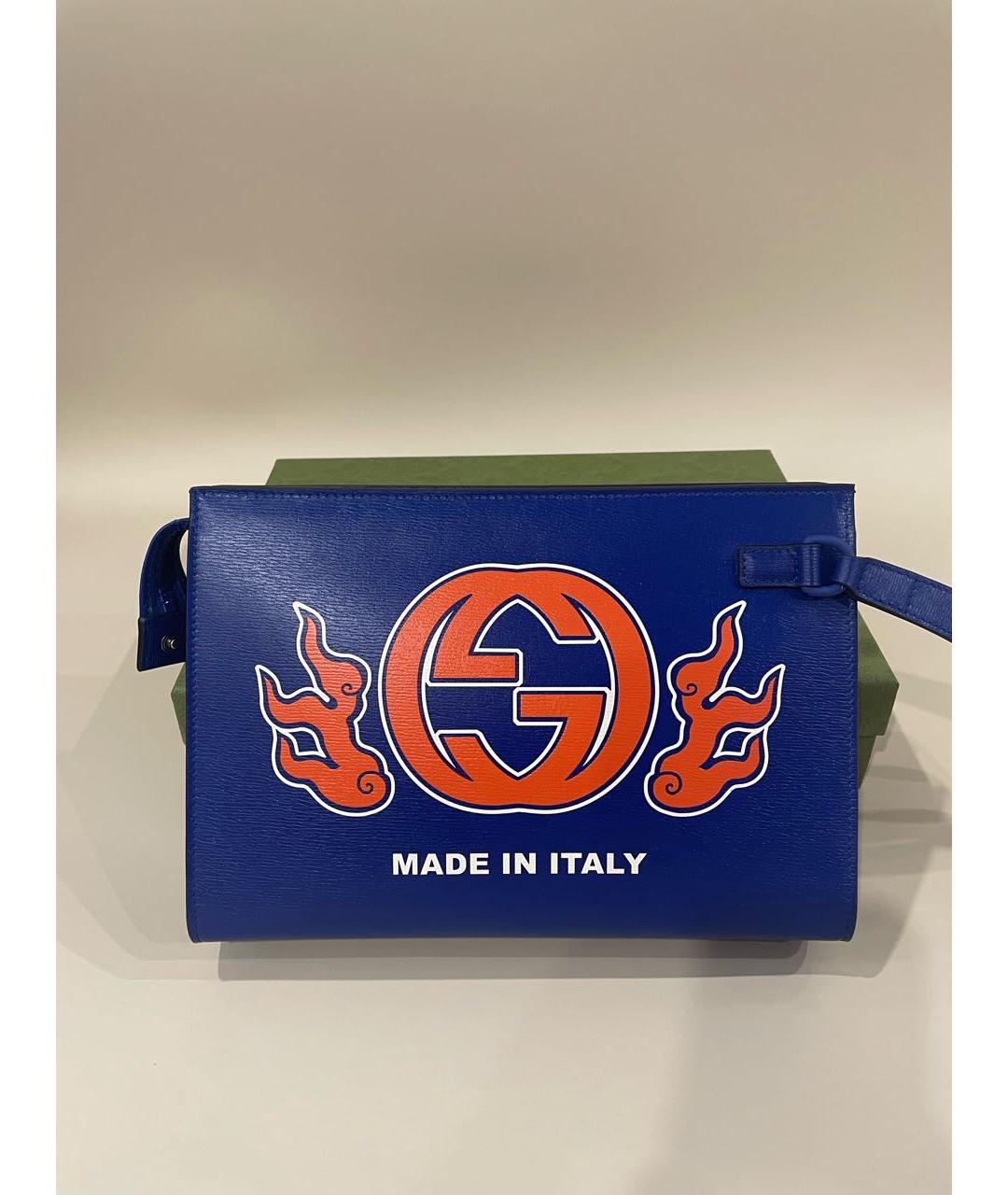 GUCCI Синяя кожаная барсетка, фото 2