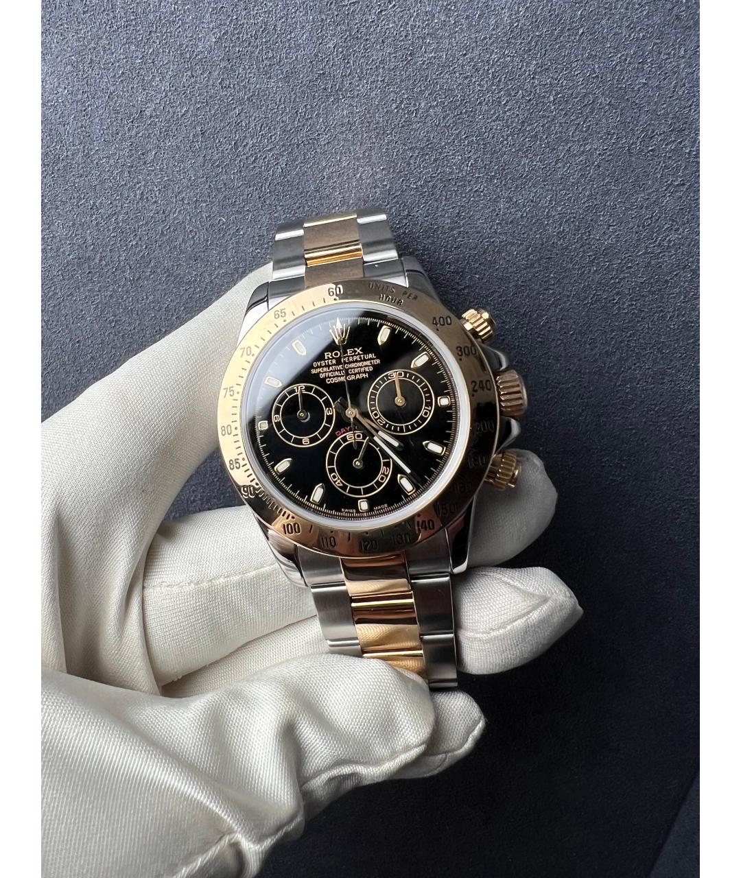 ROLEX Черные часы из желтого золота, фото 3