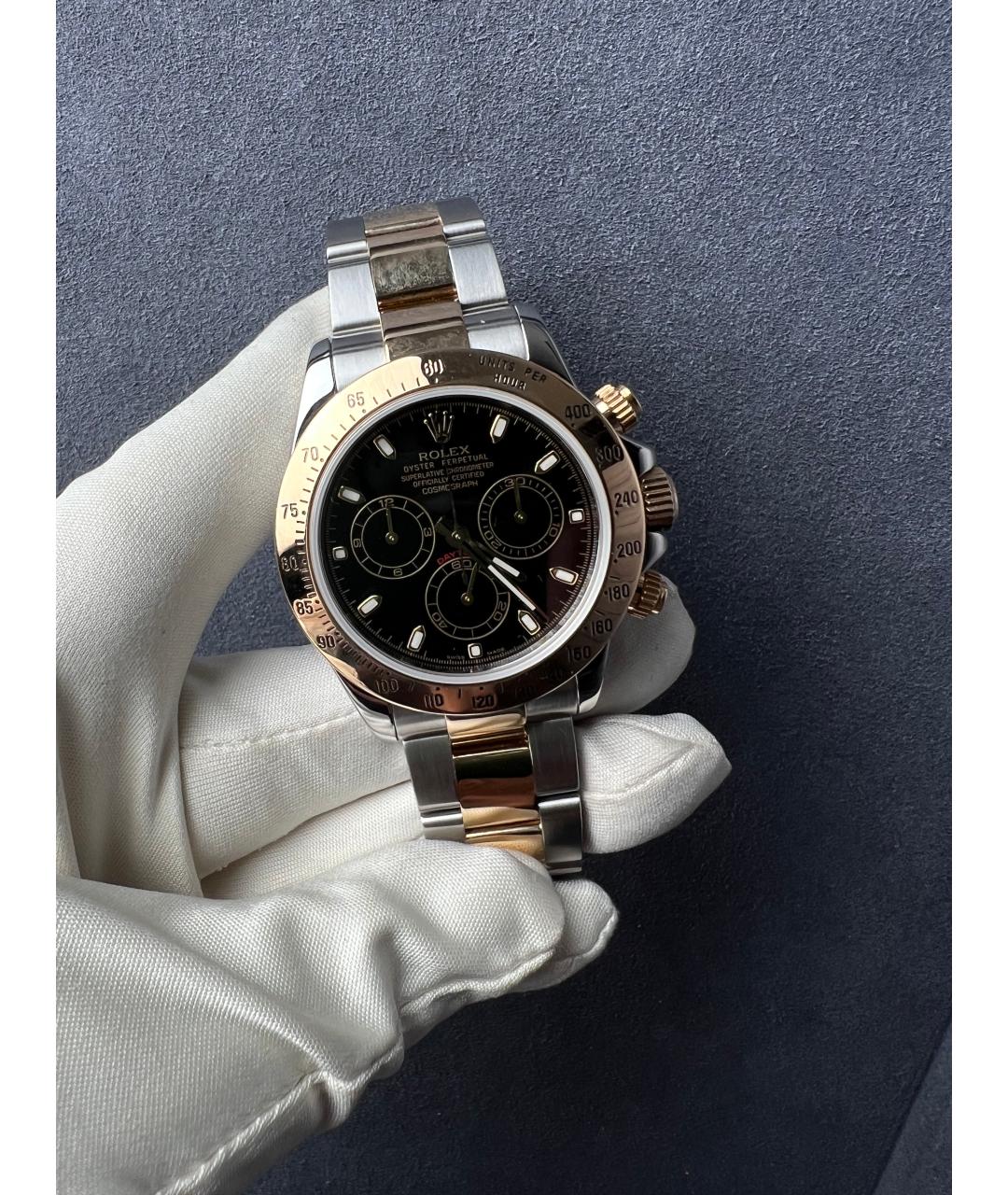 ROLEX Черные часы из желтого золота, фото 2