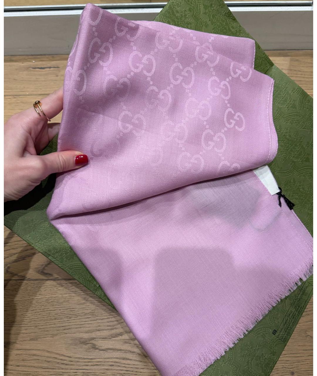 GUCCI Розовый шерстяной платок, фото 4