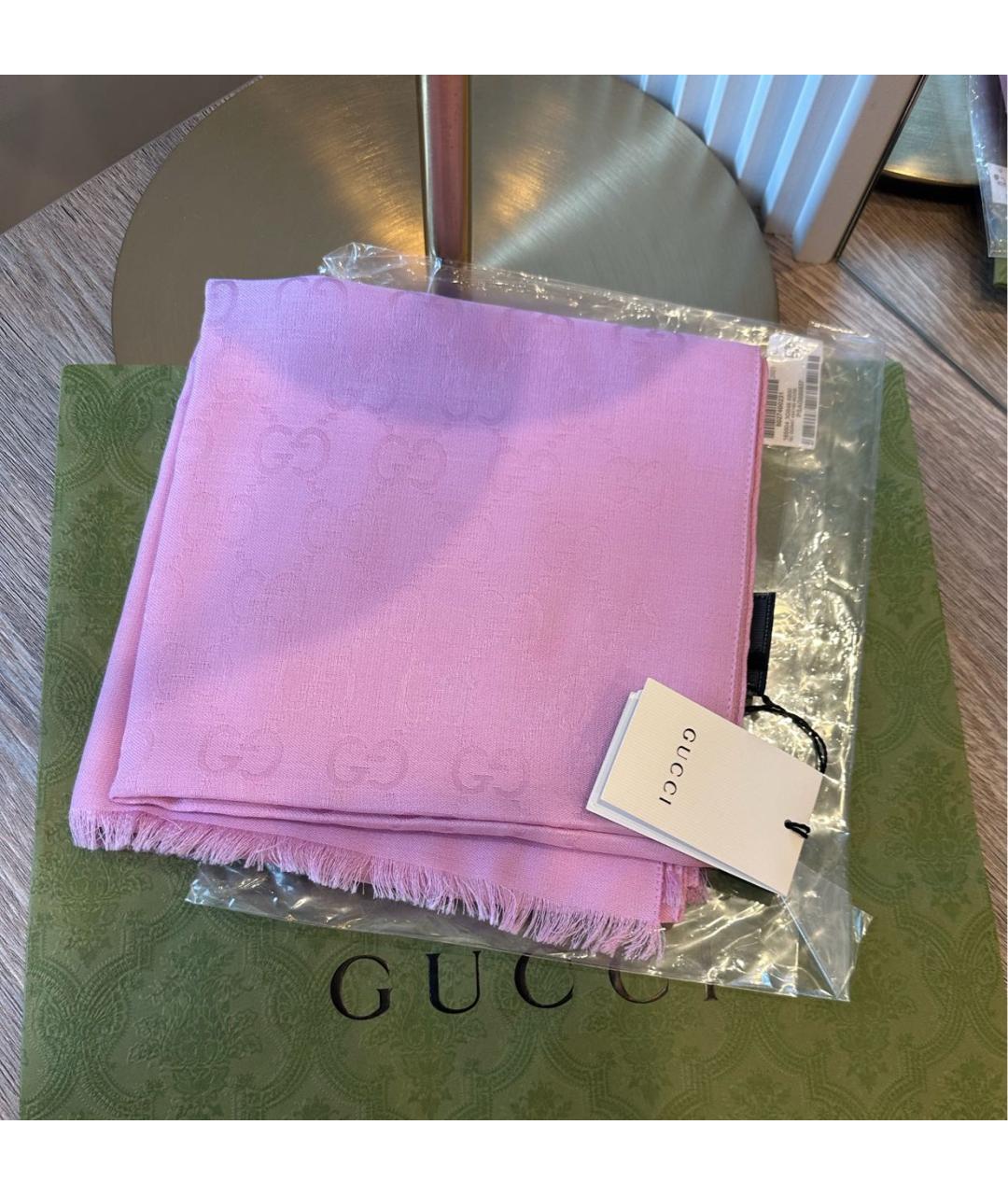 GUCCI Розовый шерстяной платок, фото 7