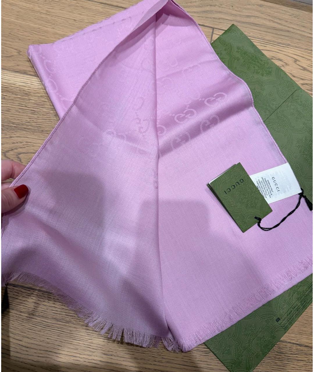 GUCCI Розовый шерстяной платок, фото 2